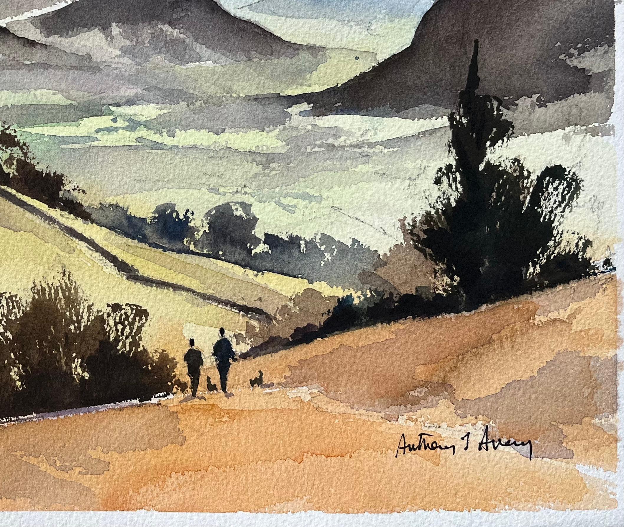 Acquerello impressionista britannico della Valle di Borrowdale nel Lake District - Painting Impressionismo di Anthony Avery
