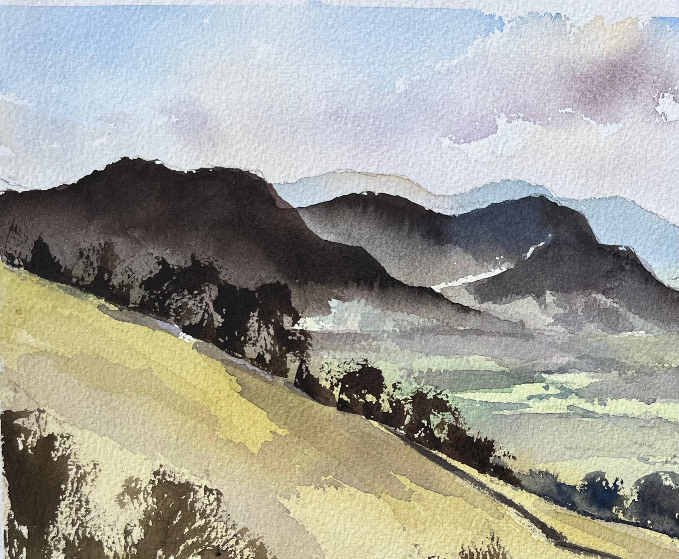 Acquerello impressionista britannico della Valle di Borrowdale nel Lake District in vendita 1