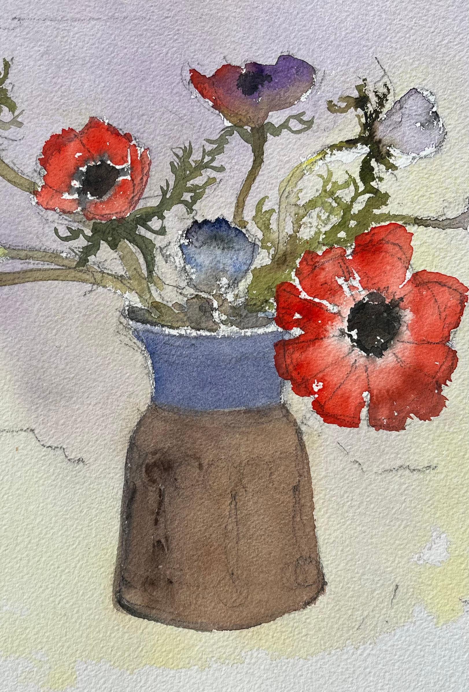Title: British Impressionist Watercolor of Bouquet of Anemones in a Vase
By Anthony Avery (British 1946-2023)
Original watercolor on artists paper, unframed
Dimensions: 11 x 15.5 inches (Height x Width)
Condition: Good, with some minor signs of