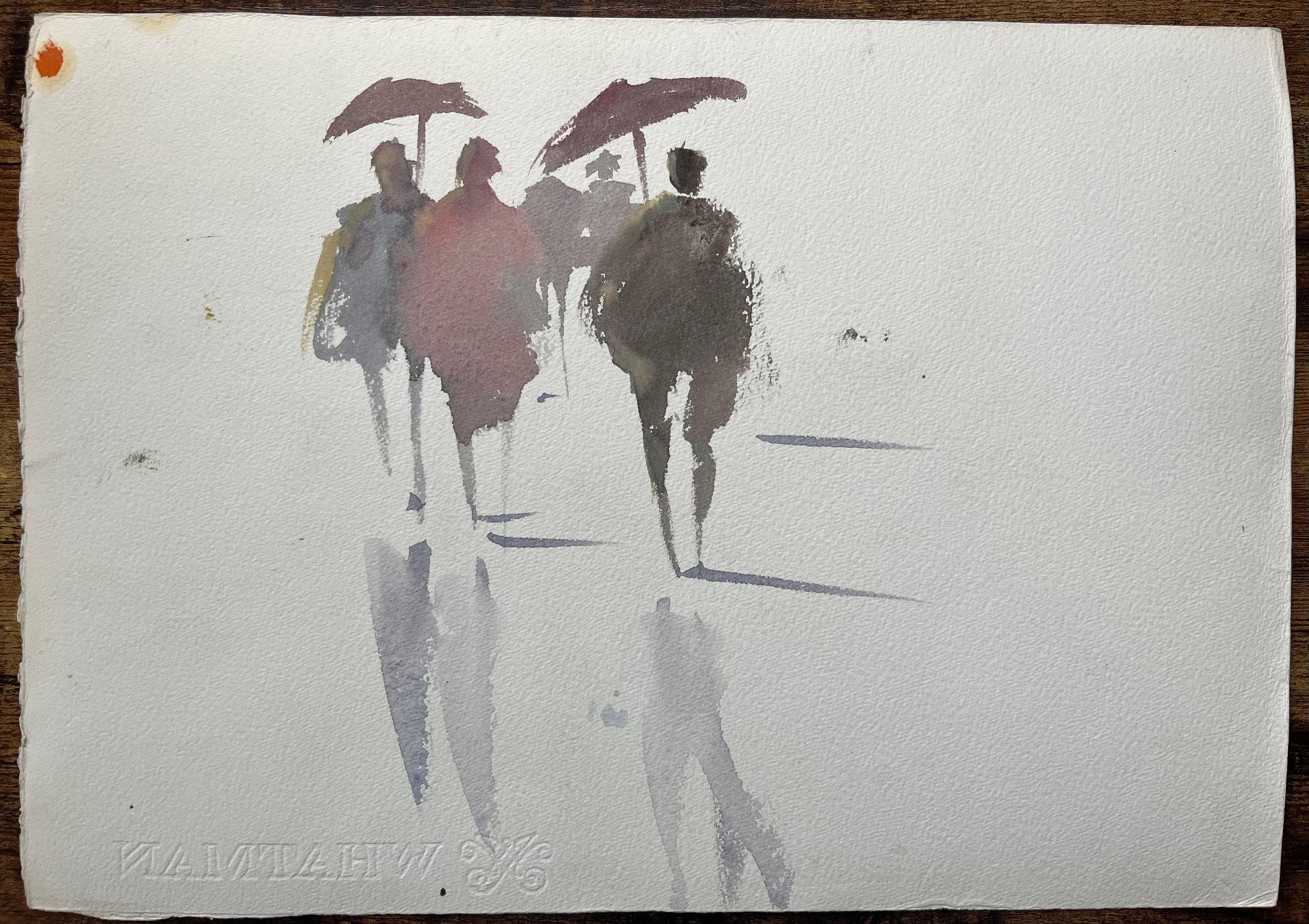 Aquarelle impressionniste britannique d'une colline côtière avec vue sur la Méditerranée en vente 3