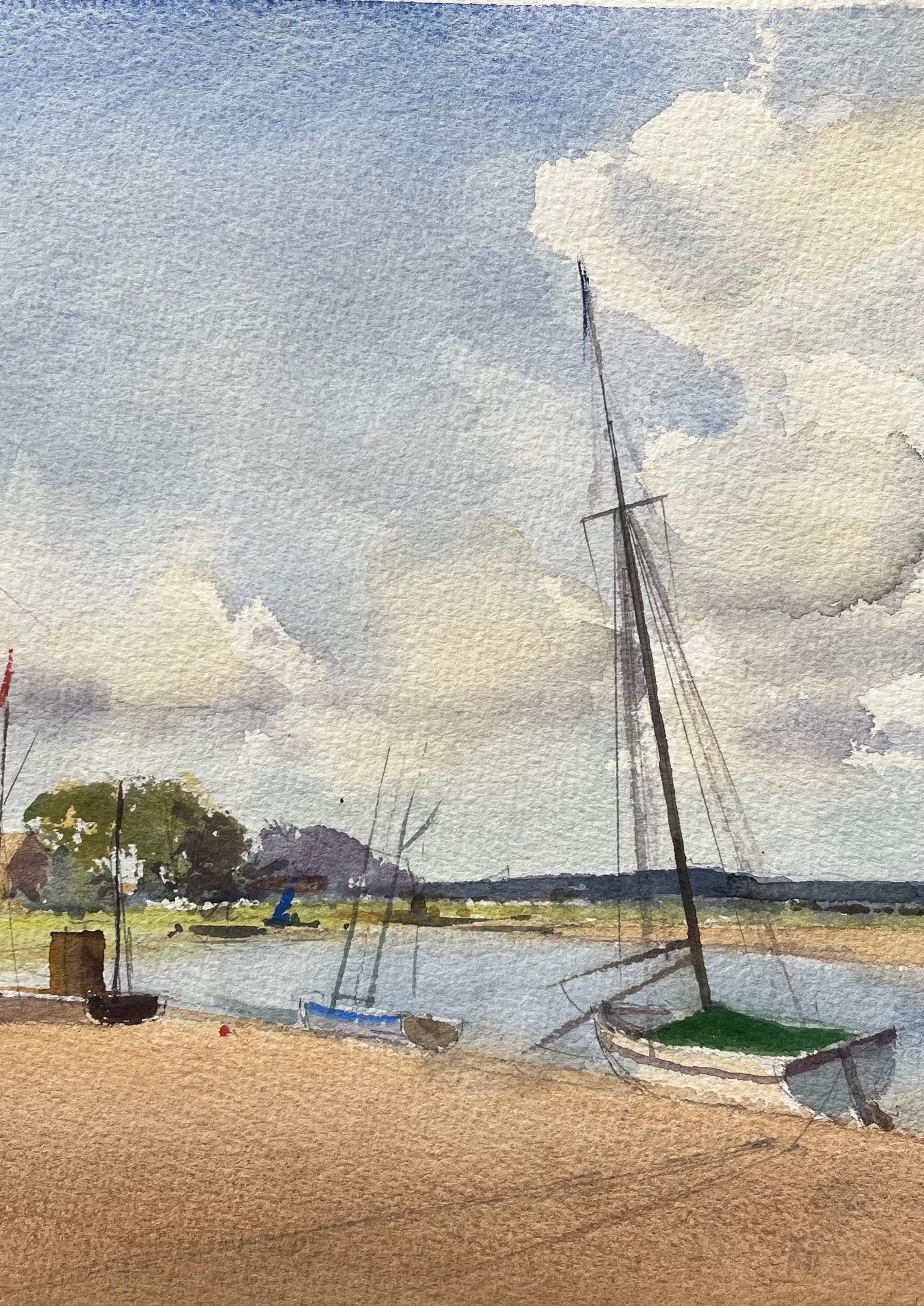 Britischer Impressionist Aquarell von Küstenlandschaft mit Booten und Church's im Angebot 1