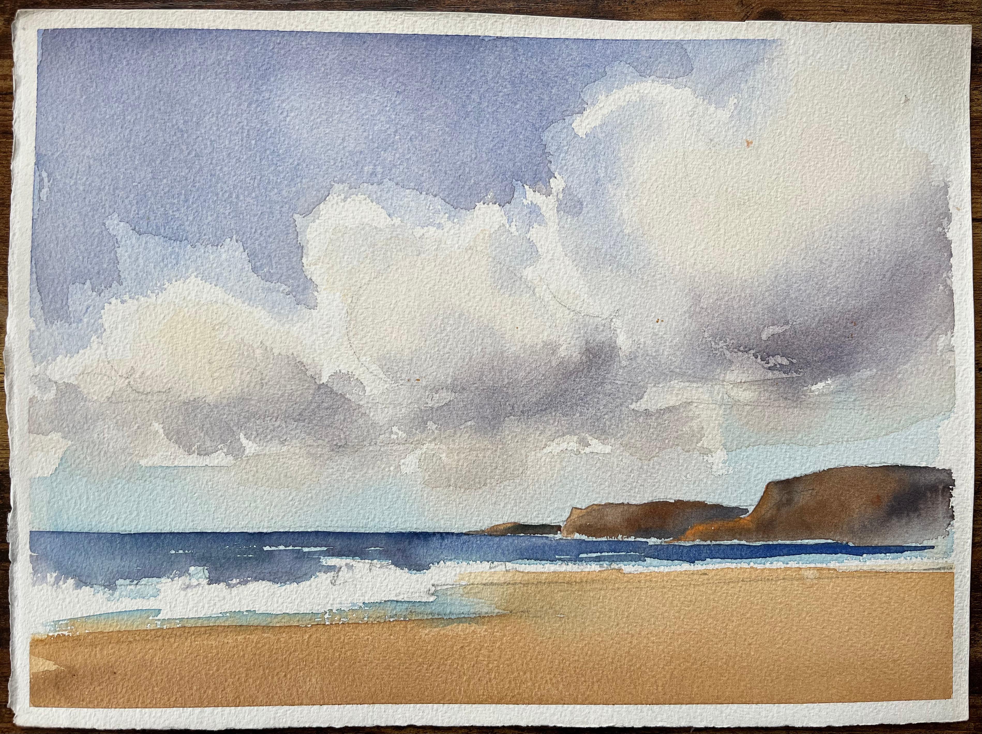 Britischer Impressionist Aquarell von Küstenlandschaft mit Klippen – Painting von Anthony Avery