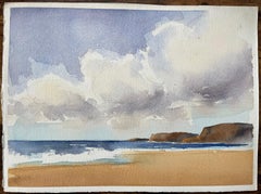 British Impressionist Watercolor of Coastal Landscape with Cliffs