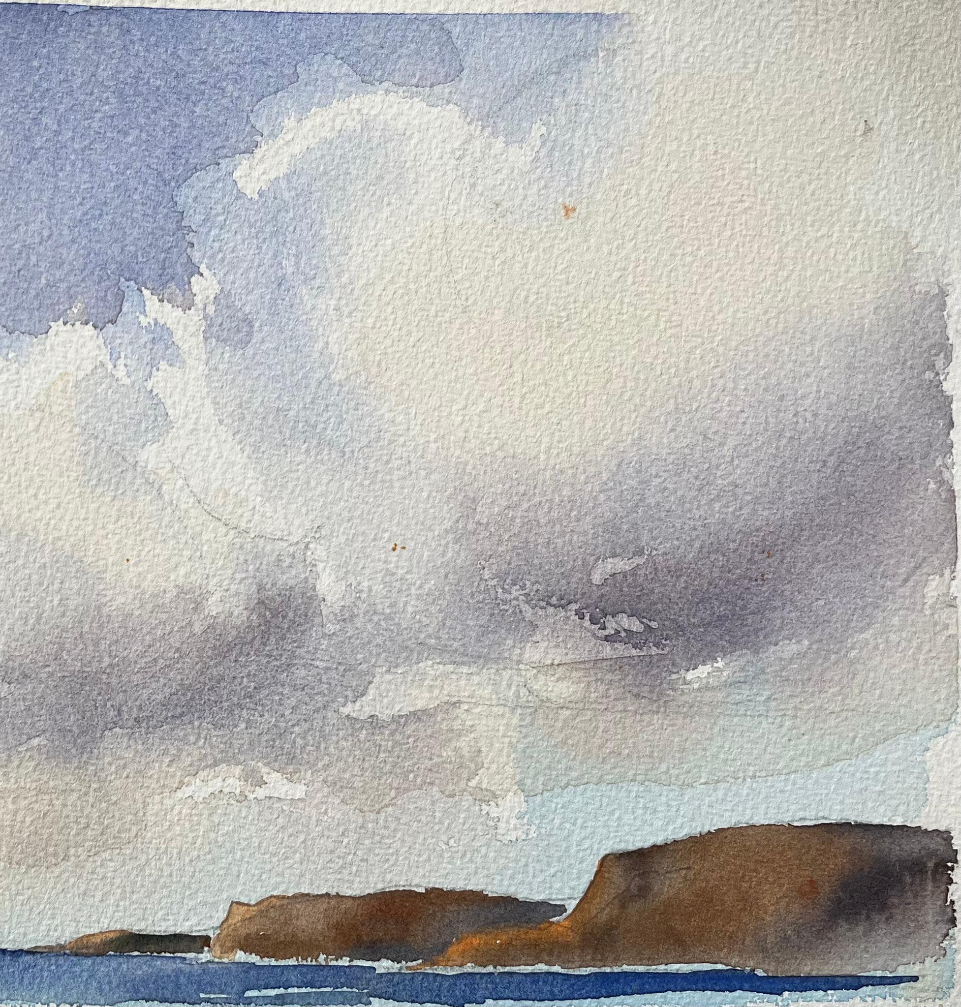 Titel: Britischer Impressionist Aquarell einer Küstenlandschaft mit Klippen
Von Anthony Avery (Brite 1946-2023)
Original-Aquarell auf Künstlerpapier, ungerahmt
Abmessungen: 11,25 x 15,25 Zoll (Höhe x Breite)
Zustand: Gut, mit leichten