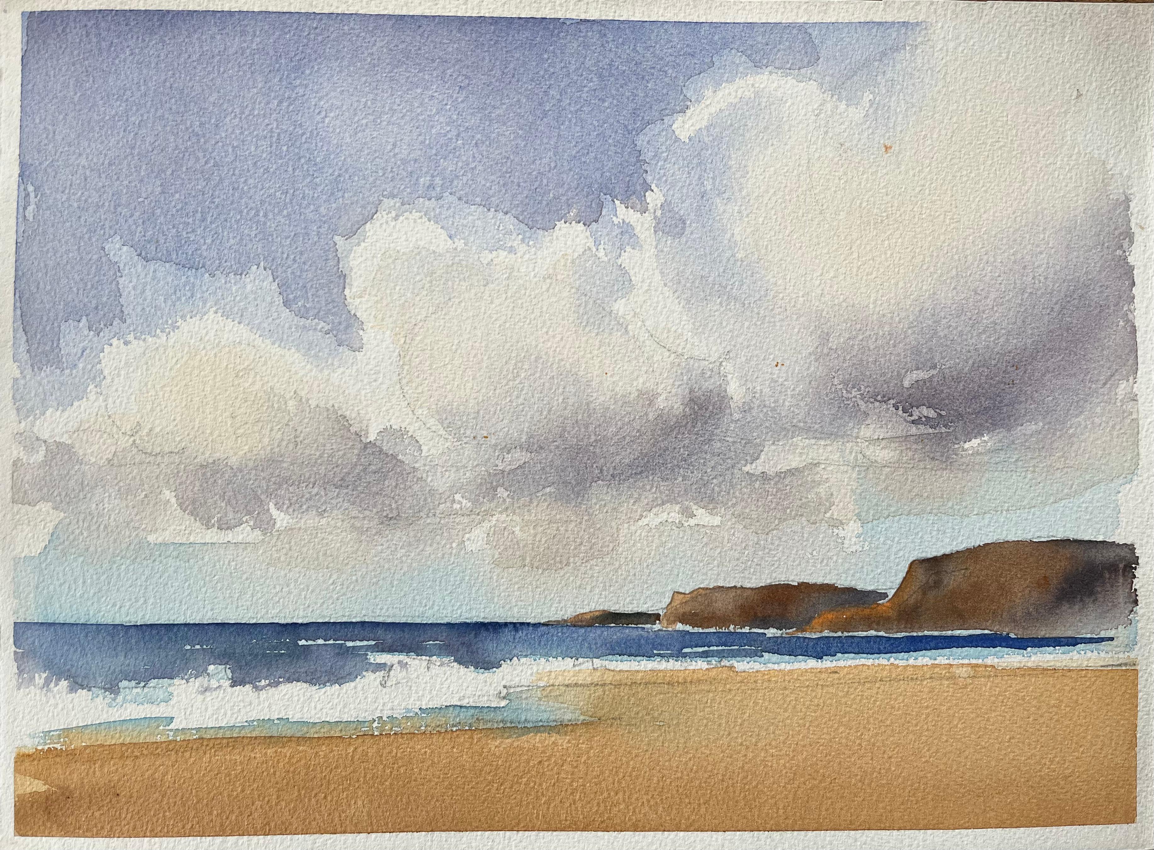Aquarelle impressionniste britannique d'un paysage côtier avec Cliffs