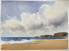 British Impressionist Watercolor of Coastal Landscape with Cliffs