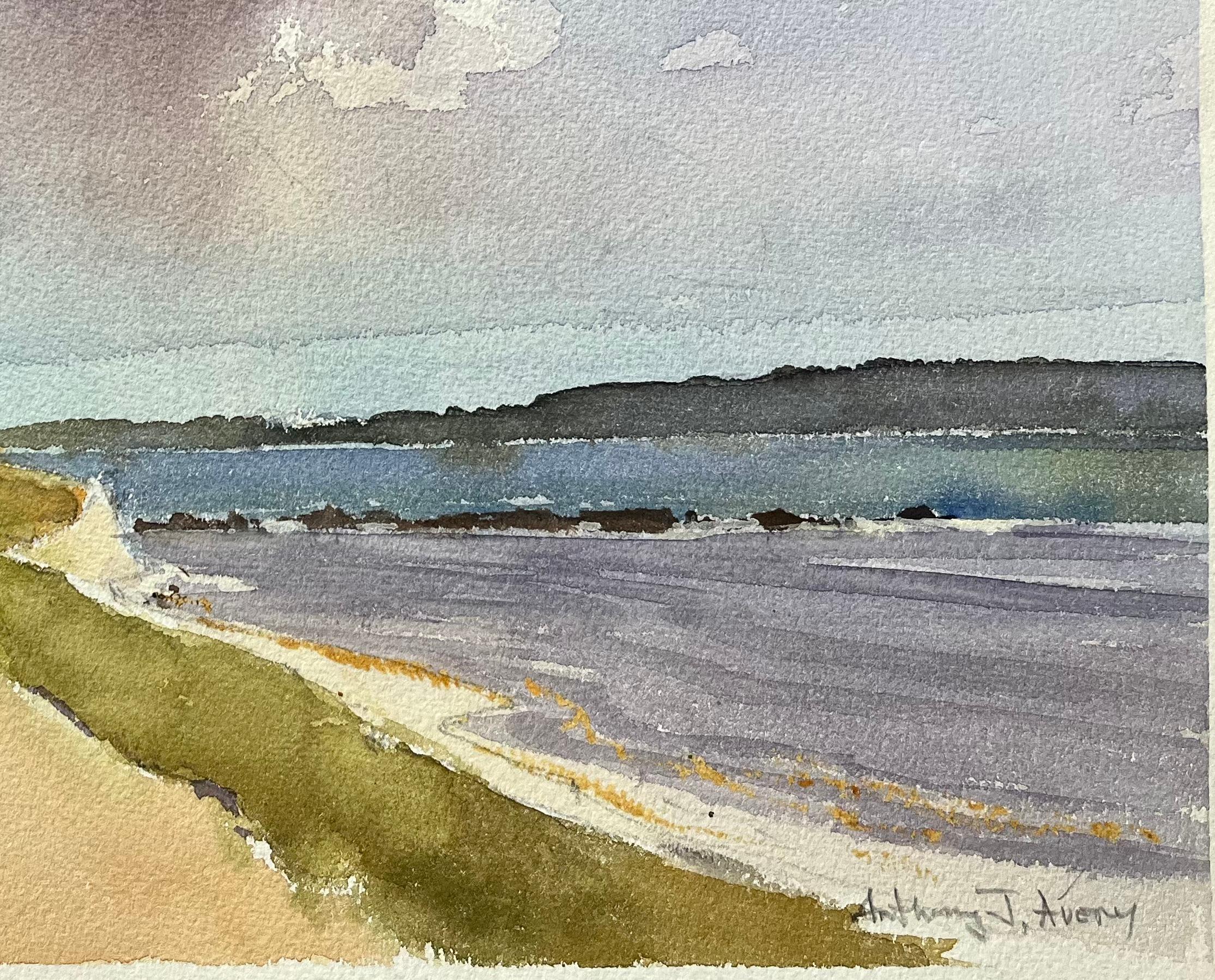 Título: Acuarela impresionista británica de faro costero con palmeras
Por Anthony Avery (británico 1946-2023)
Acuarela original sobre papel de artista, sin enmarcar
Firmado: Sí
Dimensiones: 11 x 15,5 pulgadas (Alto x Ancho)
Estado: Bueno, con