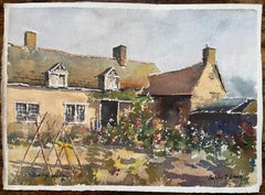 Aquarelle impressionniste britannique d'un jardin de cottage en fleurs
