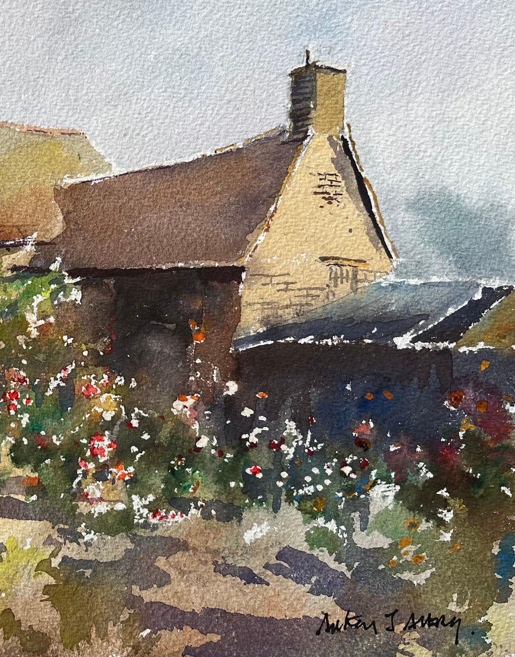 Britisches impressionistisches Aquarell eines Cottage-Gartens in Blüte (Impressionismus), Painting, von Anthony Avery