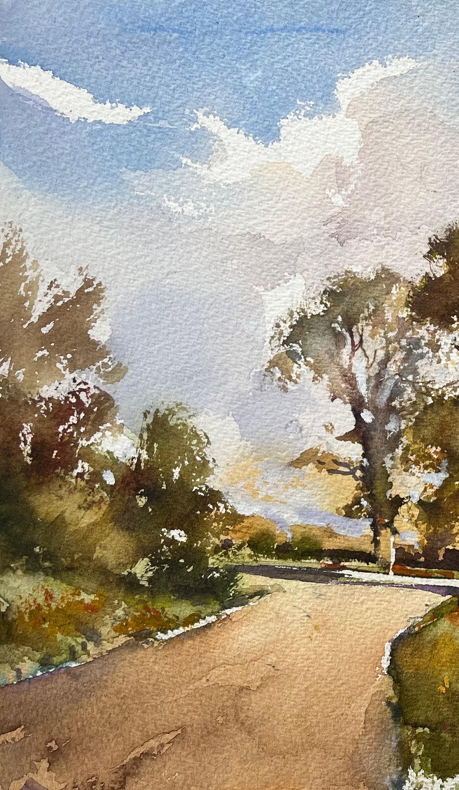 Britischer Impressionist Aquarell von Country Lane's mit Herbstbäumen im Angebot 1