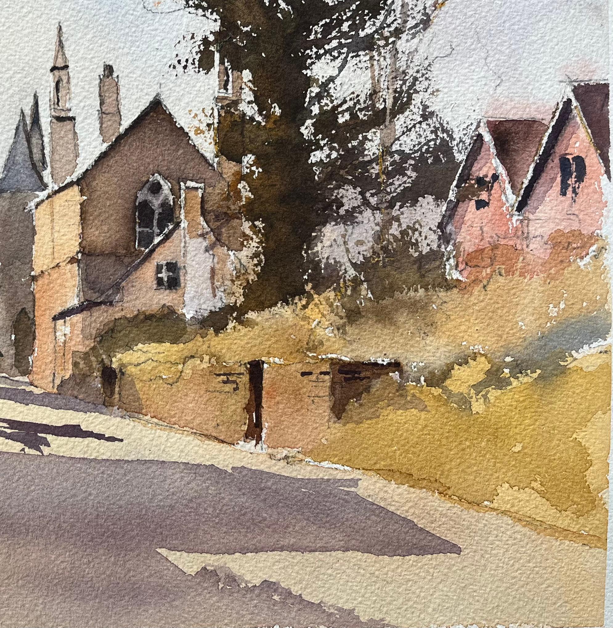 British Impressionist Watercolor of Country Lane with Equestrian Riders (Braun), Landscape Painting, von Anthony Avery