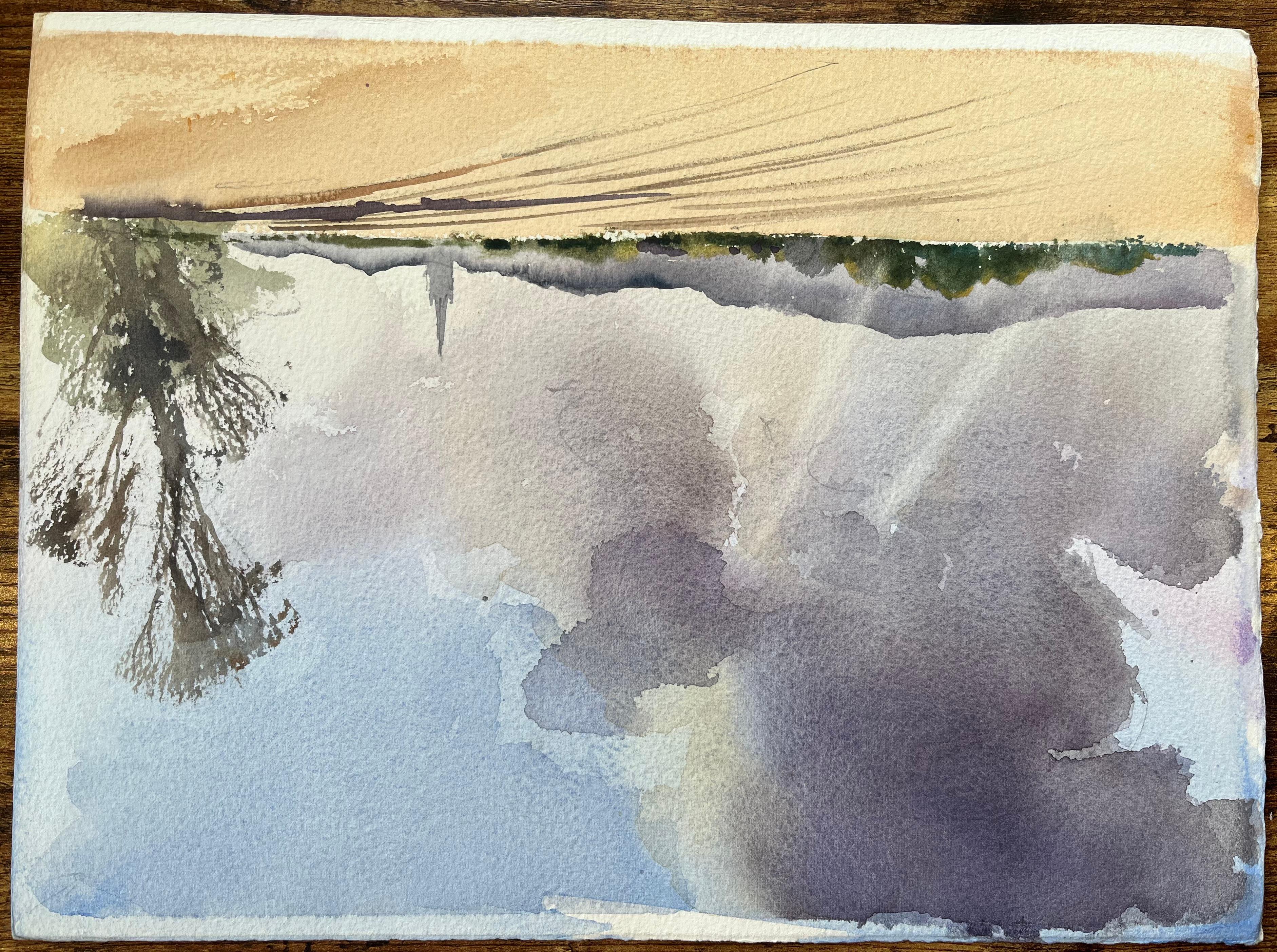 Britischer Impressionist Aquarell der Landstraße durch rollende Felder im Angebot 2