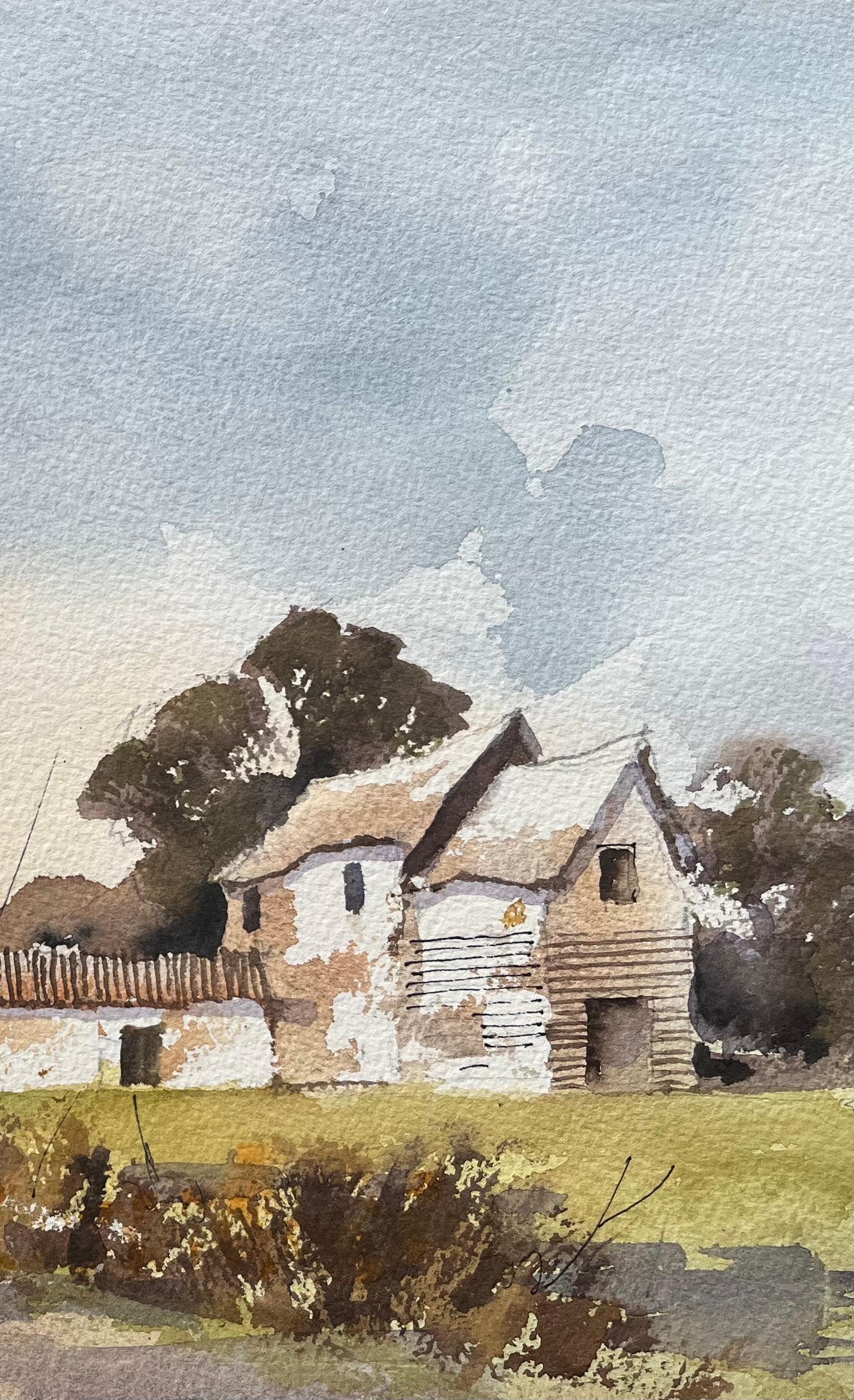 Aquarelle impressionniste britannique représentant des fermes dans un paysage pastoral - Impressionnisme Painting par Anthony Avery
