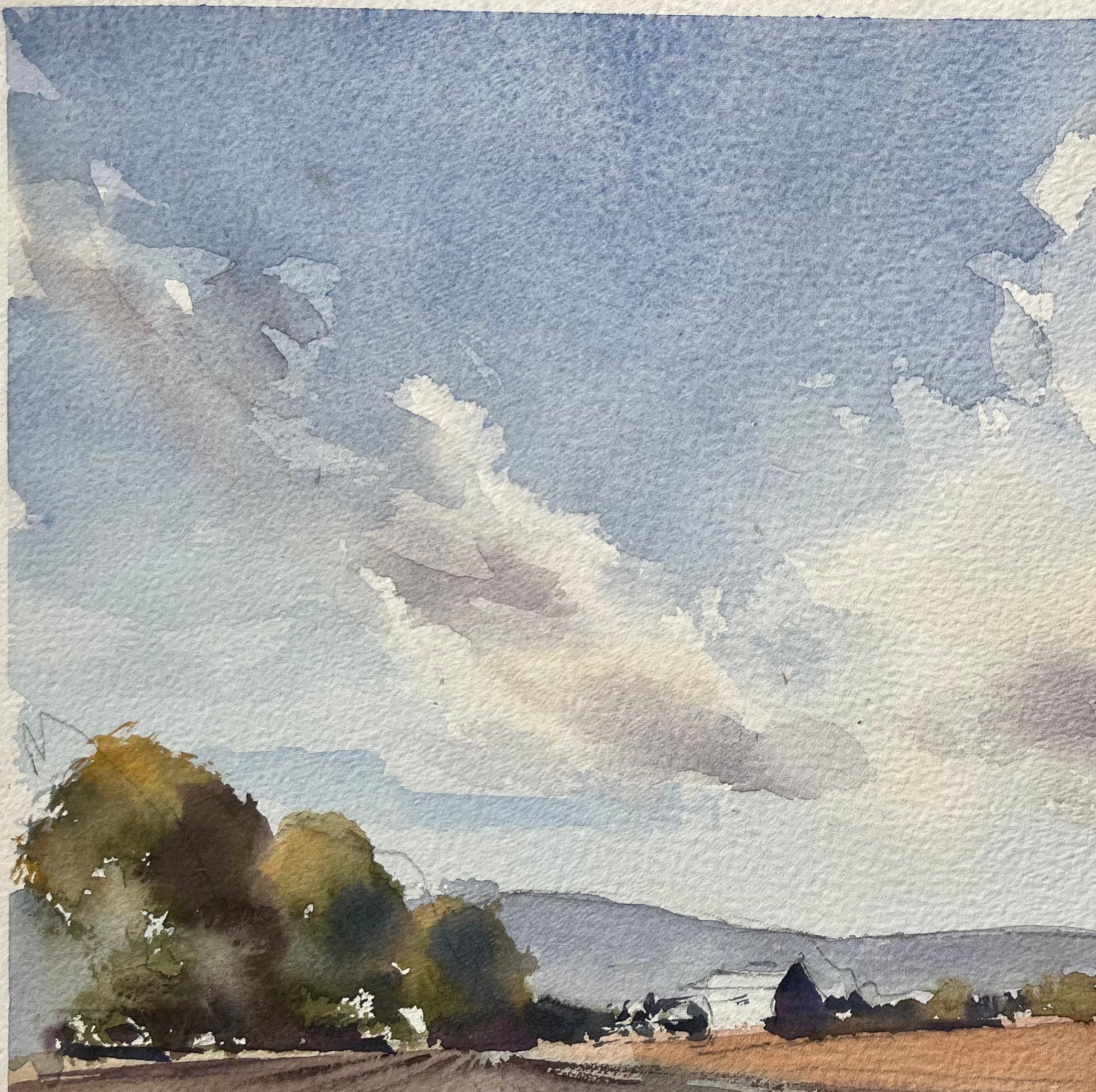 Acuarela impresionista británica de paisaje campestre con cielo dramático en venta 1