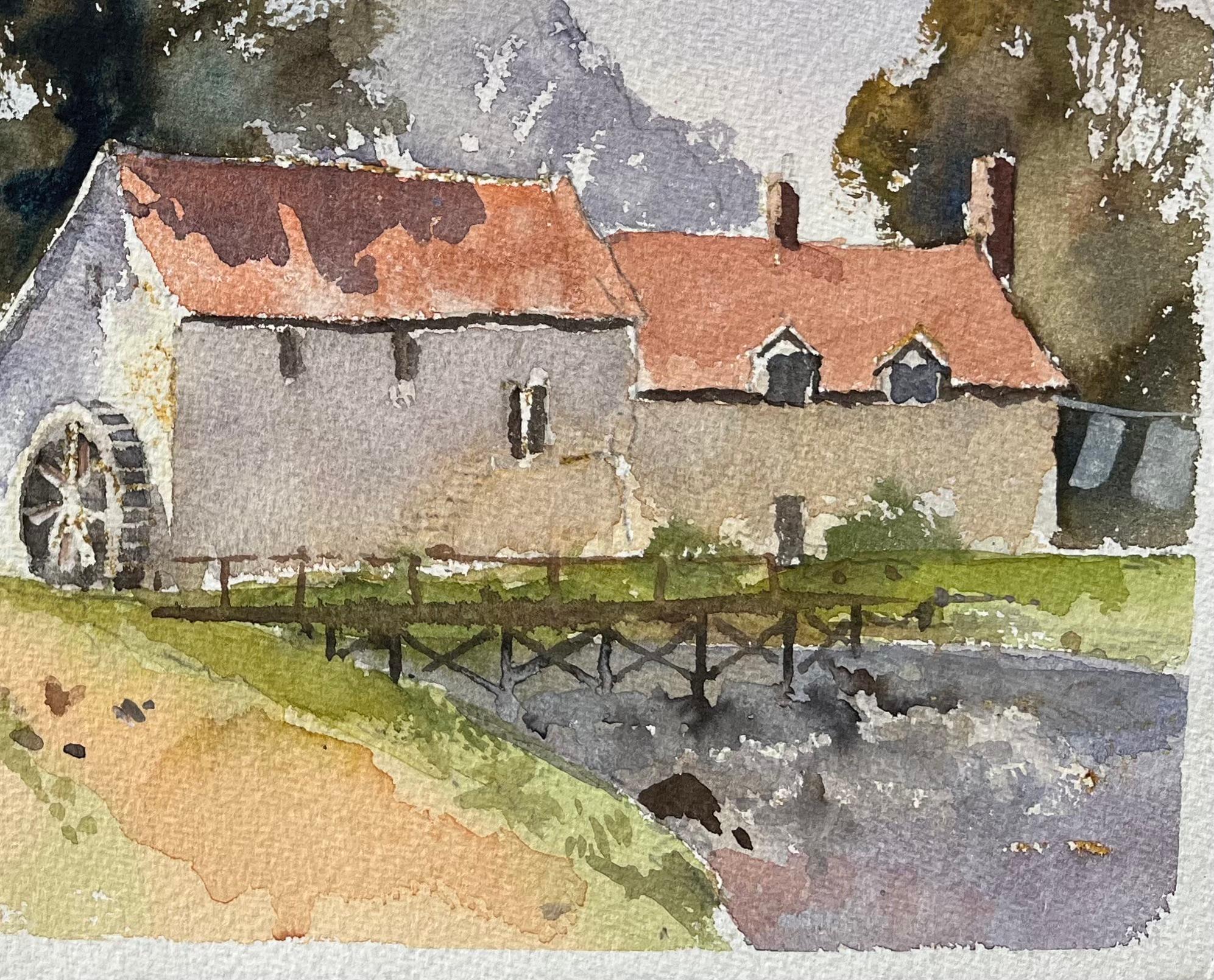 Title: British Impressionist Watercolor of Countryside Mill with a Water Wheel
By Anthony Avery (British 1946-2023)
Original watercolor on artists paper, unframed
Dimensions: 11.25 x 15.25 inches (Height x Width)
Condition: Good, with some minor
