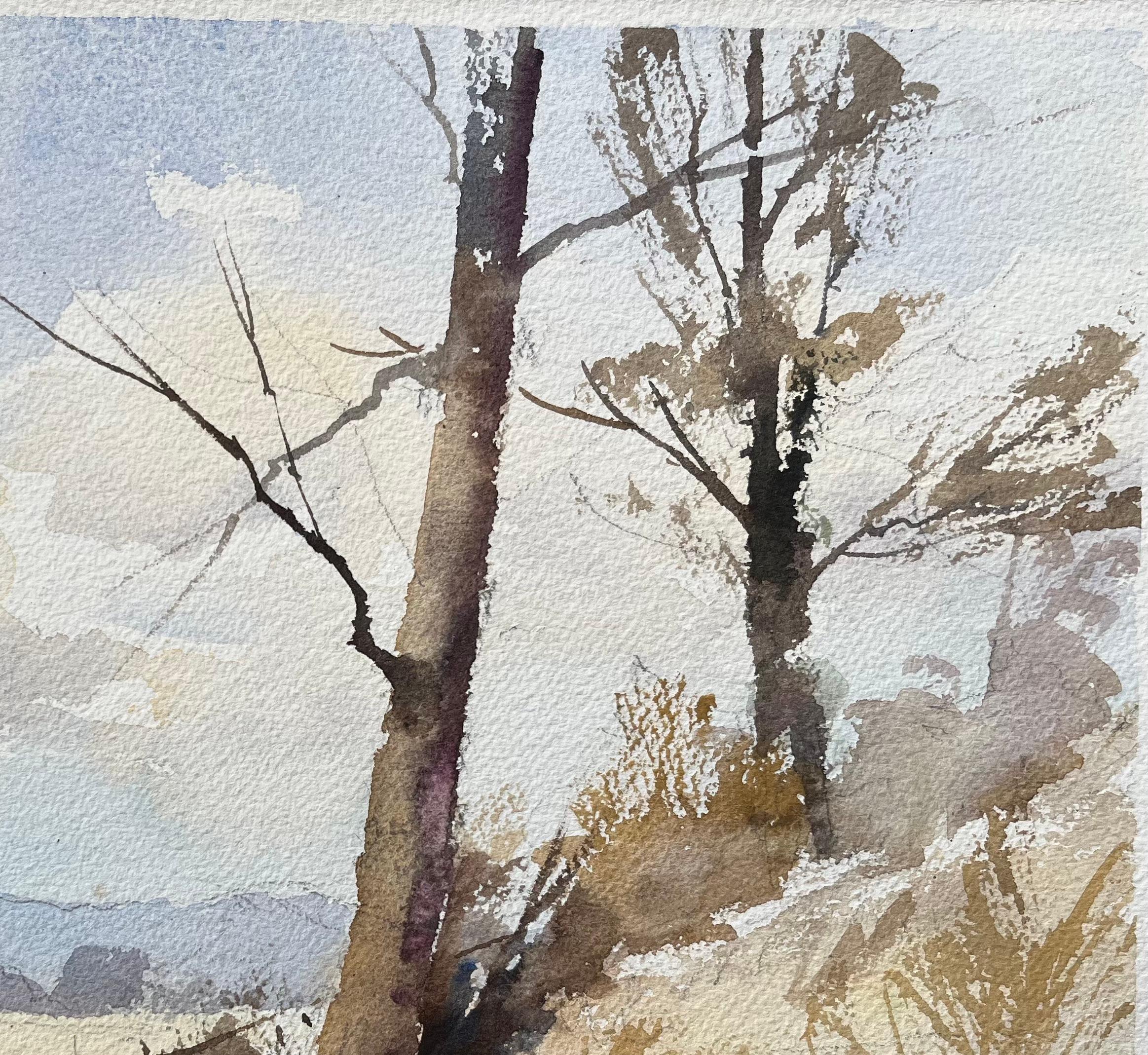 Titolo: Acquerello impressionista britannico di un sentiero di campagna con montagne lontane
Di Anthony Avery (Regno Unito 1946-2023)
Acquerello originale su carta per artisti, senza cornice
Dimensioni: 11,25 x 15,25 pollici (altezza x