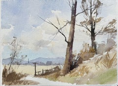 Britischer Impressionist Aquarell der Landschaft Weg mit fernen Bergen