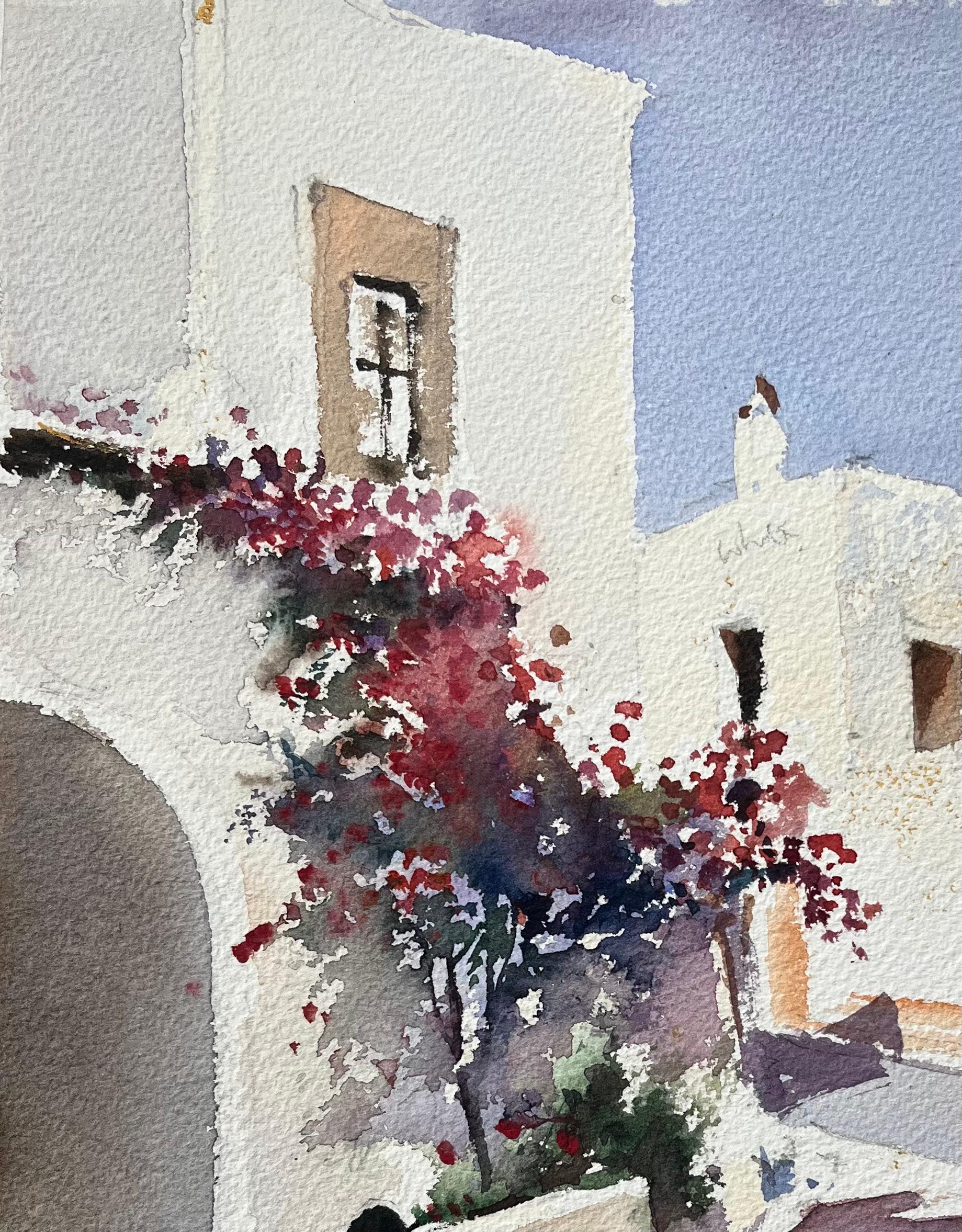 British Impressionist Watercolor of Courtyard with Woman and Chickens For Sale 2