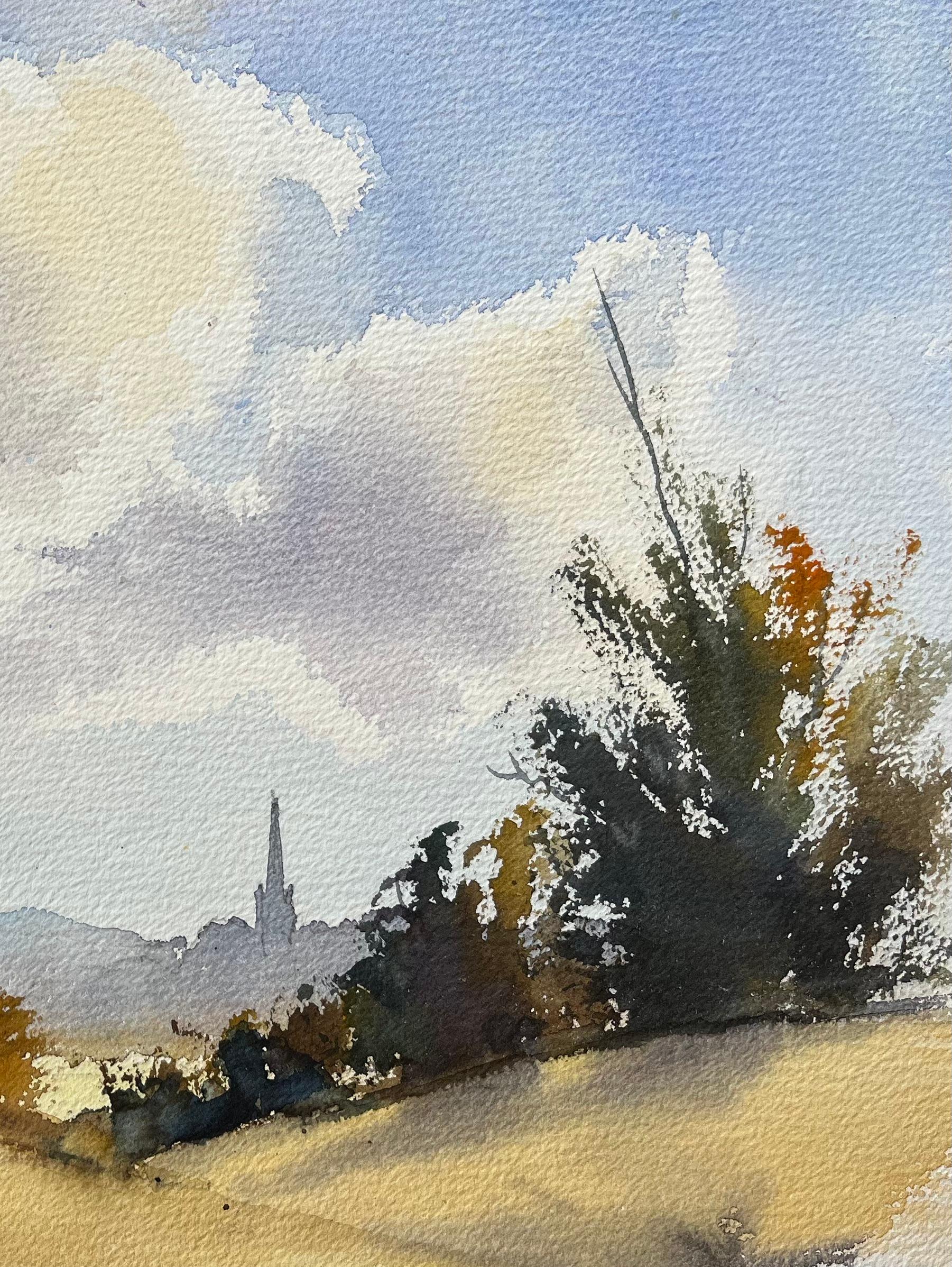 Titre : Aquarelle impressionniste britannique d'une flèche lointaine sous un ciel étendu
par Anthony Avery (britannique 1946-2023)
Aquarelle originale sur papier d'artiste, non encadrée
Dimensions : 11.25 x 15.5 pouces (Hauteur x Largeur)
Condit :