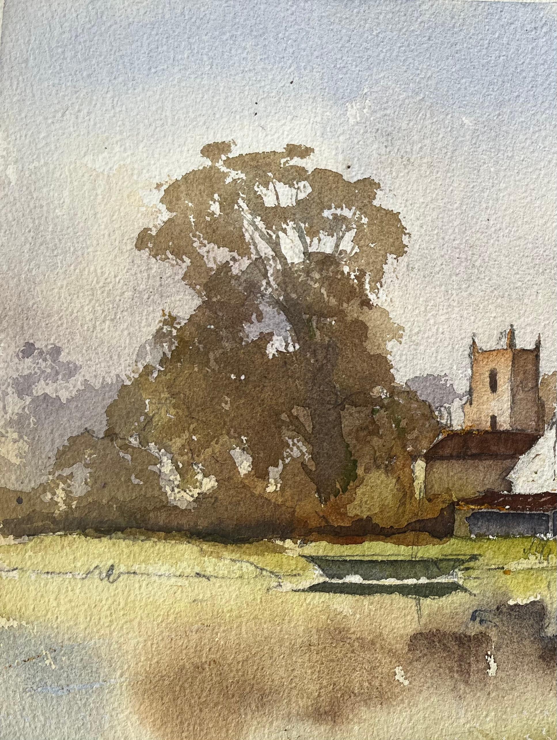 British Impressionist Watercolor of English Village Landscape with Stone Bridge For Sale 1