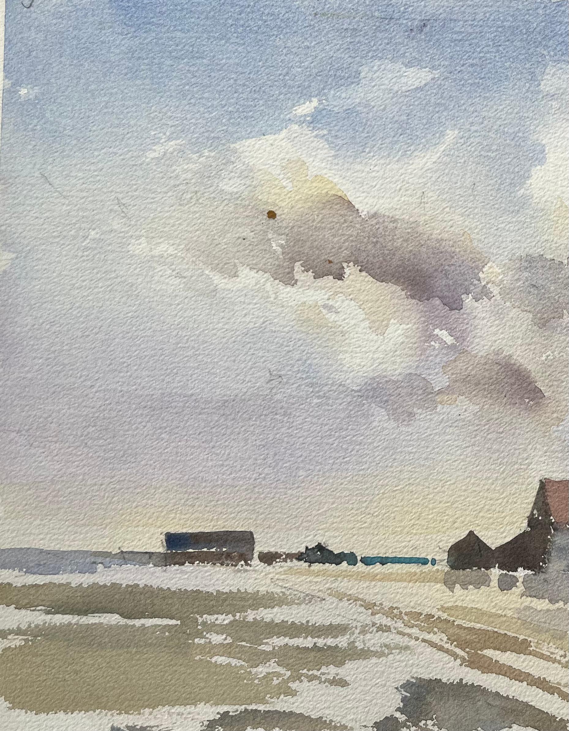 Acuarela impresionista británica de granja bajo un vasto cielo - Painting de Anthony Avery
