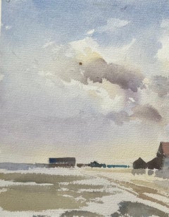 British Impressionist Watercolor of Farmstead Beneath a Vast Sky
