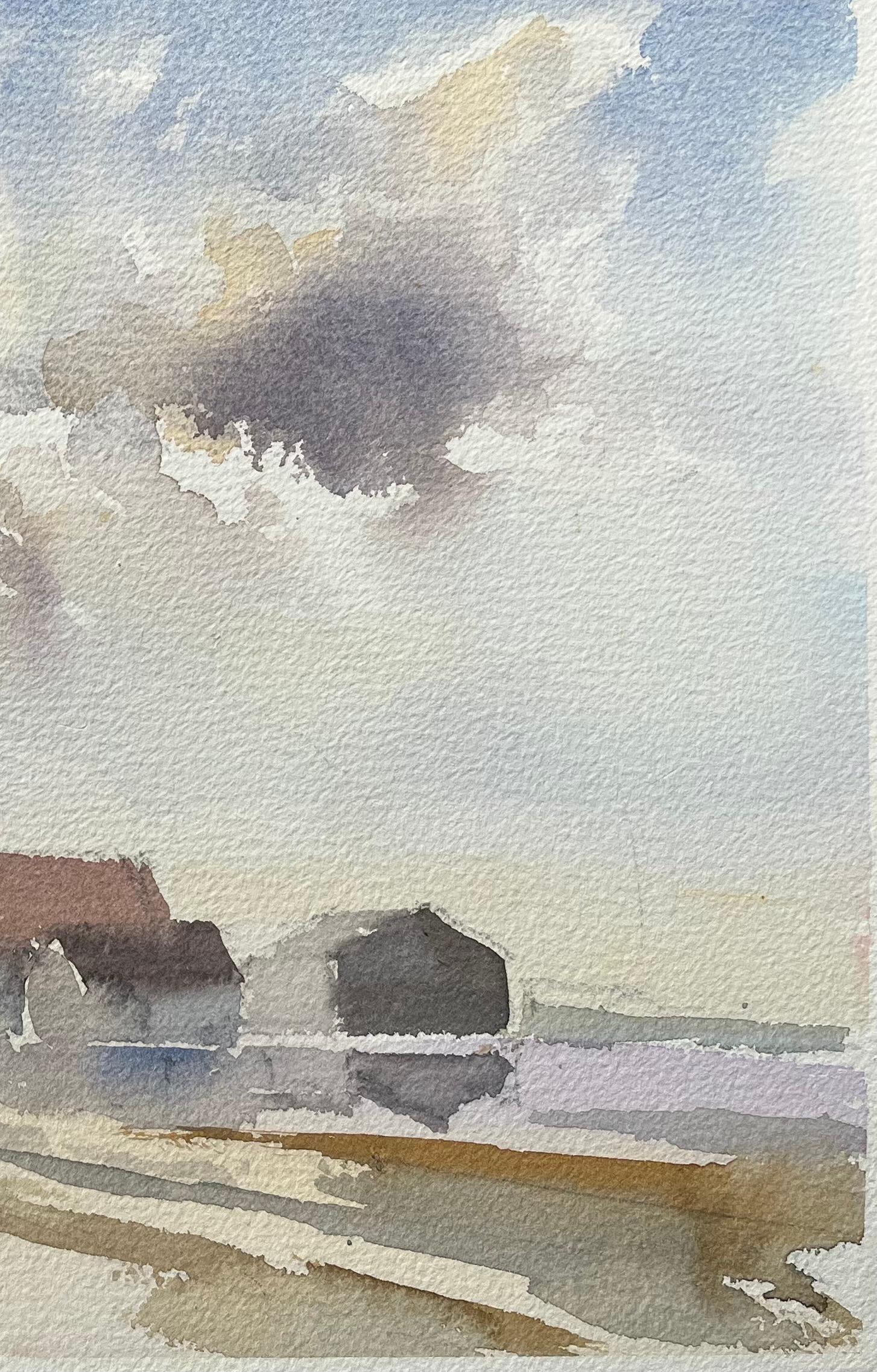 Acuarela impresionista británica de granja bajo un vasto cielo - Painting Impresionista de Anthony Avery