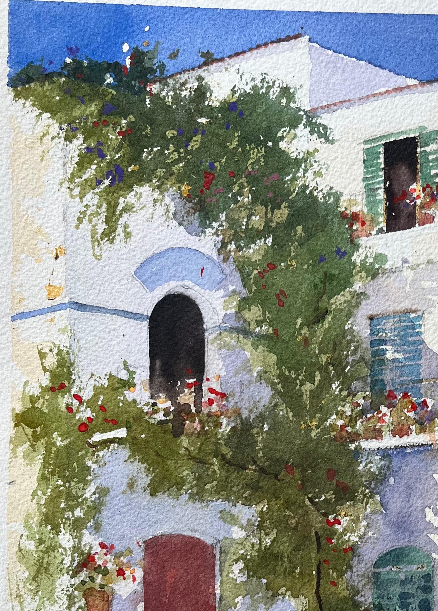 Aquarelle impressionniste britannique représentant des personnages dans une cour méditerranéenne éclairée par le soleil en vente 1