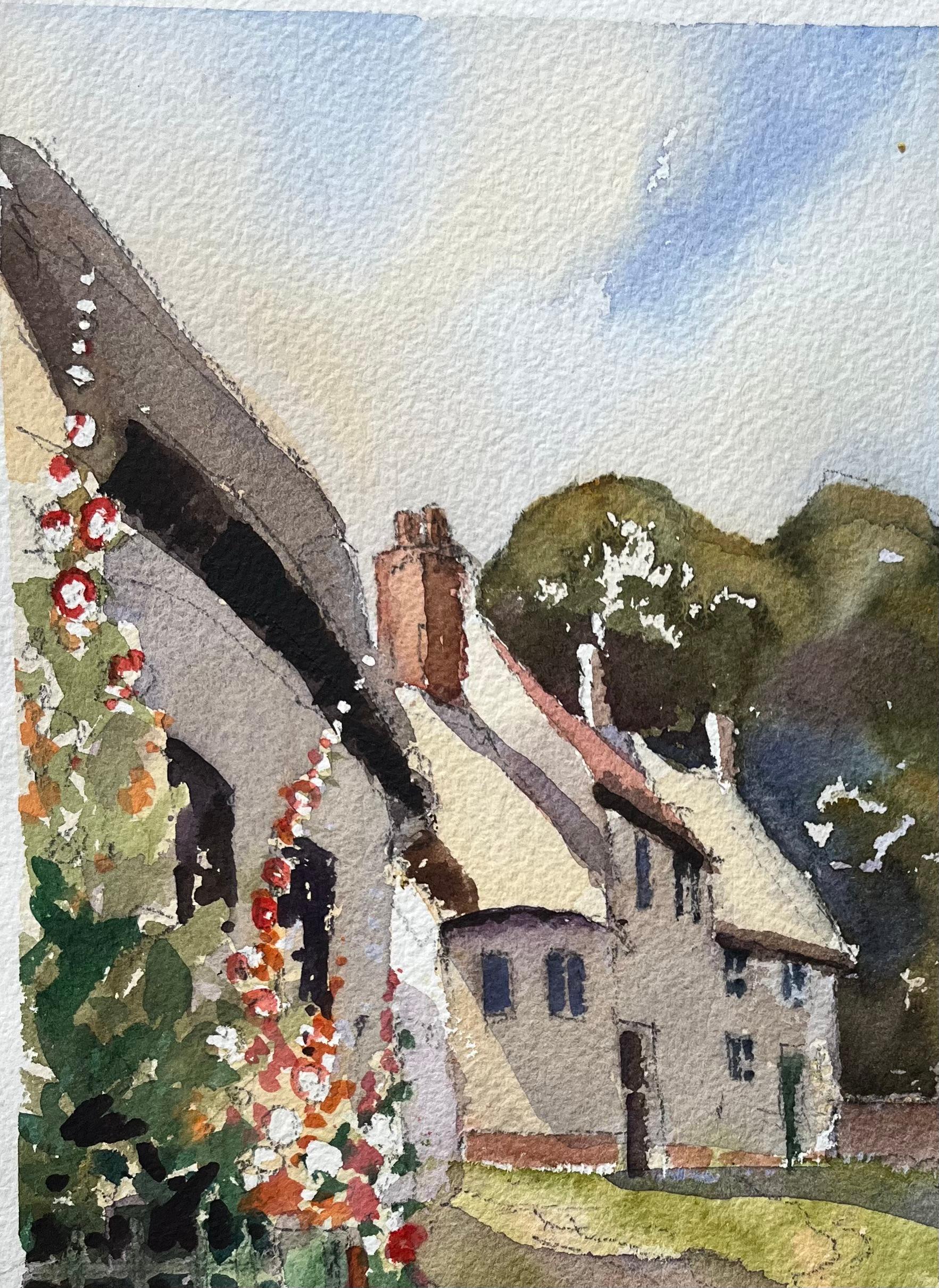 British Impressionist Watercolor of Figures Walking up Village Pathway to Church For Sale 1