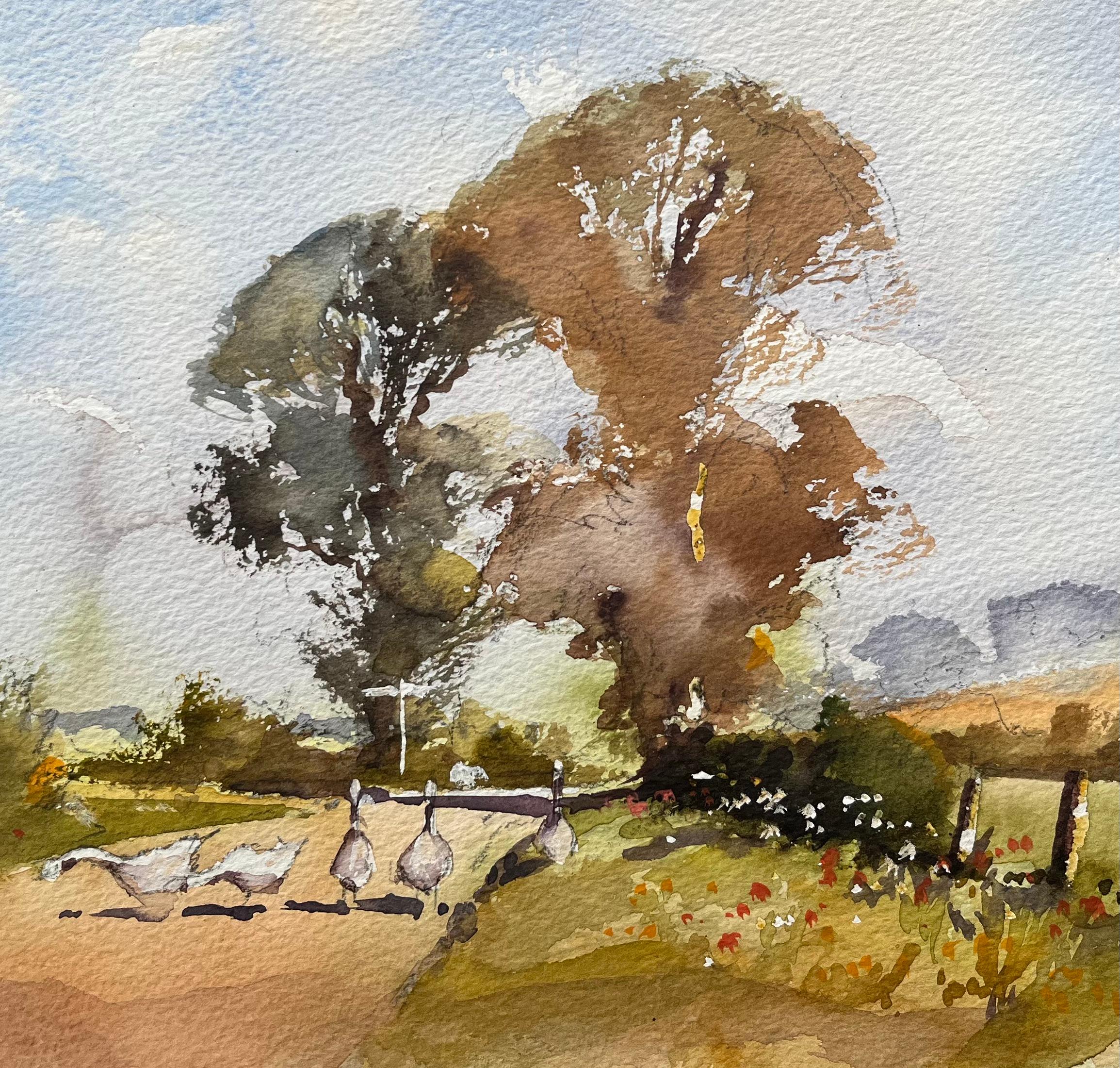 Titolo: Acquerello impressionista britannico di oche che attraversano una tranquilla stradina di campagna
di Anthony Avery (Regno Unito 1946-2023)
Acquerello originale su carta per artisti, senza cornice
Dimensioni: 11,5 x 15,5 pollici (altezza x