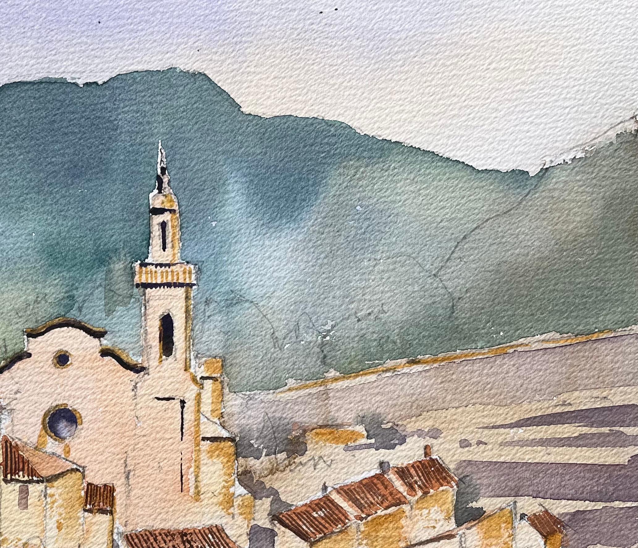 Britisches impressionistisches Aquarell des Idyllic Mountain Village, britisches Bergdorf (Impressionismus), Painting, von Anthony Avery