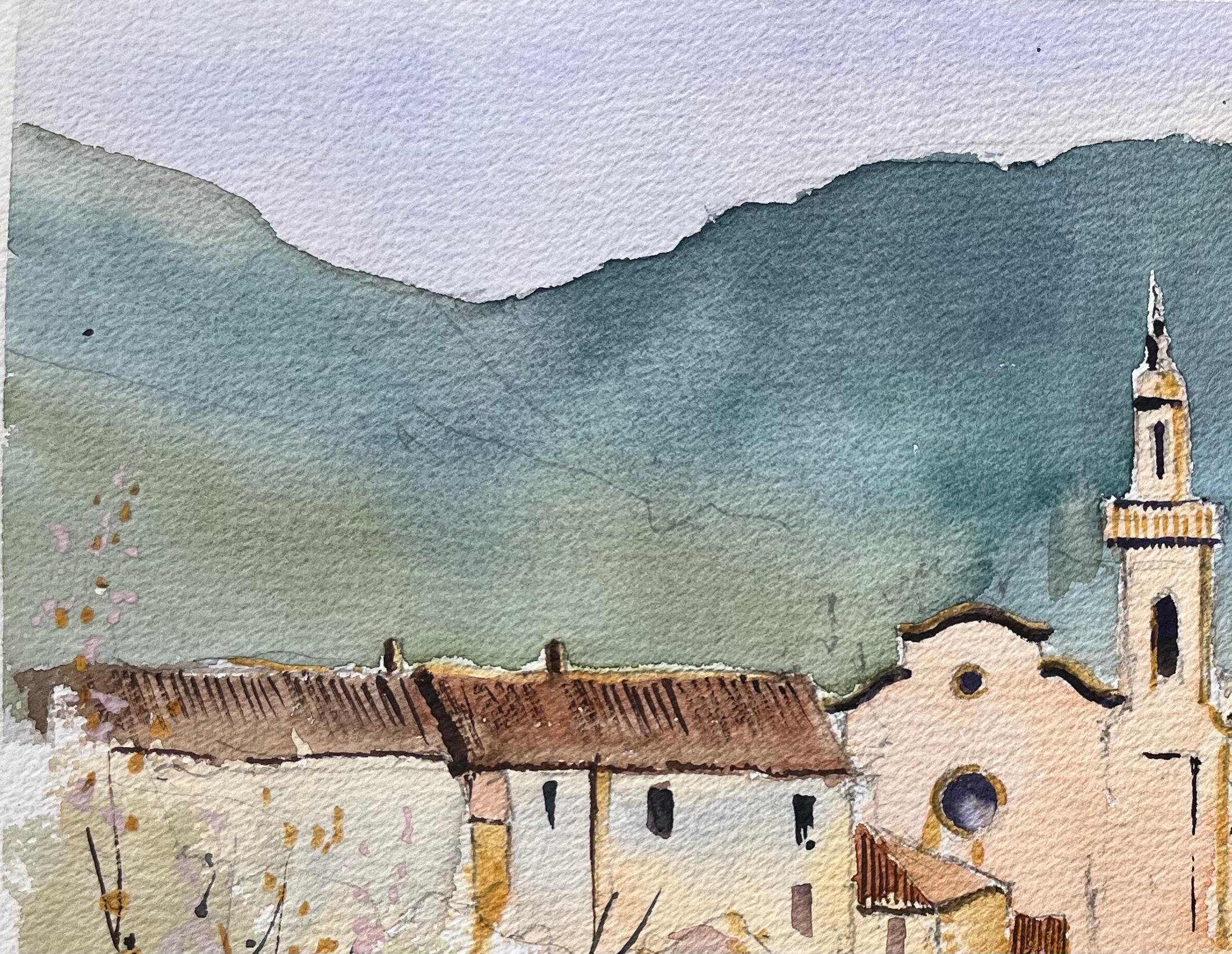 Britisches impressionistisches Aquarell des Idyllic Mountain Village, britisches Bergdorf im Angebot 1