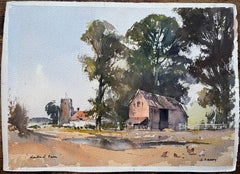 British Impressionist Watercolor of Kentfield Farm, with Church and Chickens