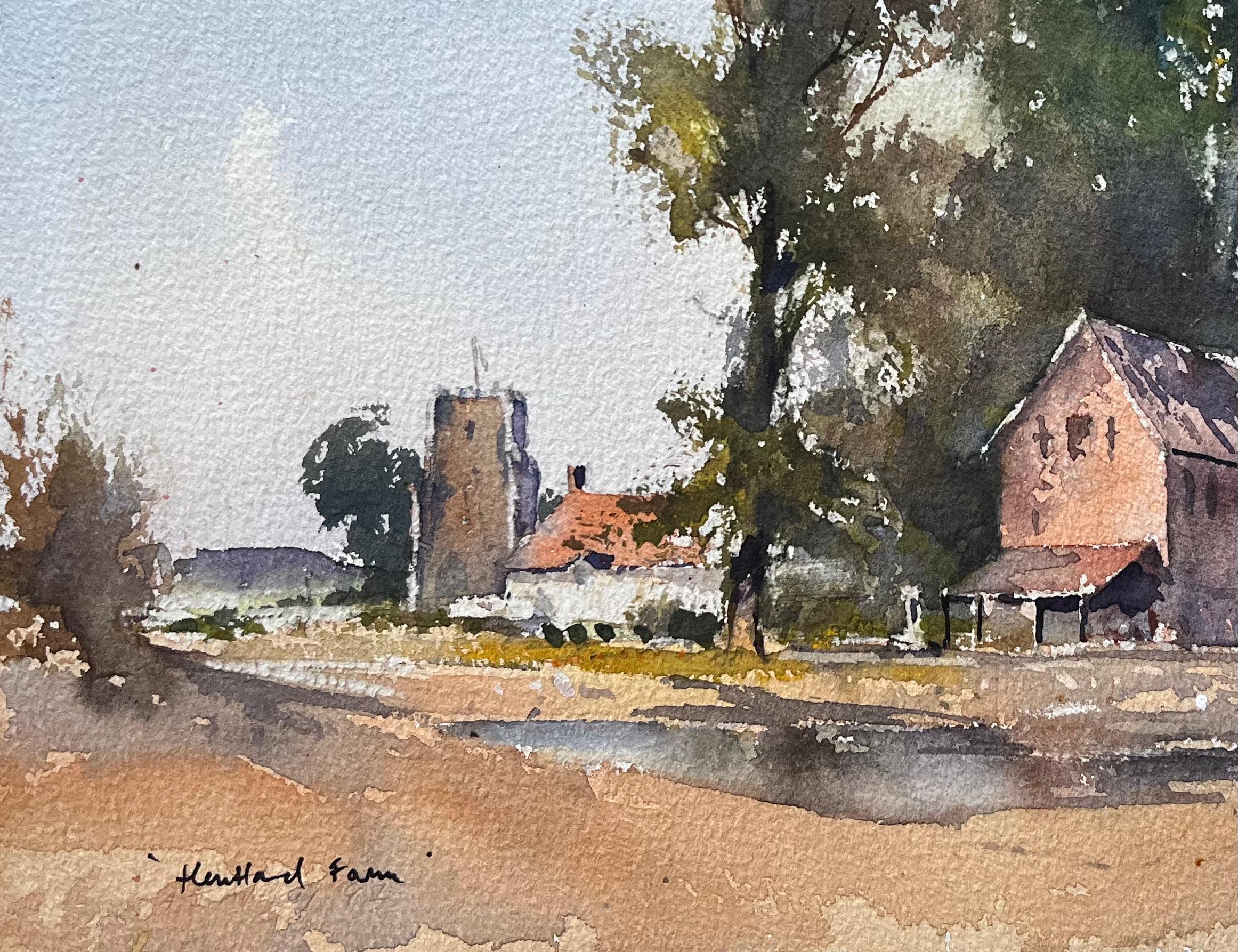 Title: British Impressionist Watercolor of Kentfield Farm, with Church and Chickens
By Anthony Avery (British 1946-2023)
Original watercolor on artists paper, unframed
Signed: Yes
Dimensions: 11 x 15.25 inches (Height x Width)
Condition: Good, with