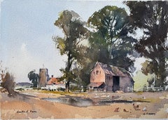 British Impressionist Watercolor of Kentfield Farm, with Church and Chickens