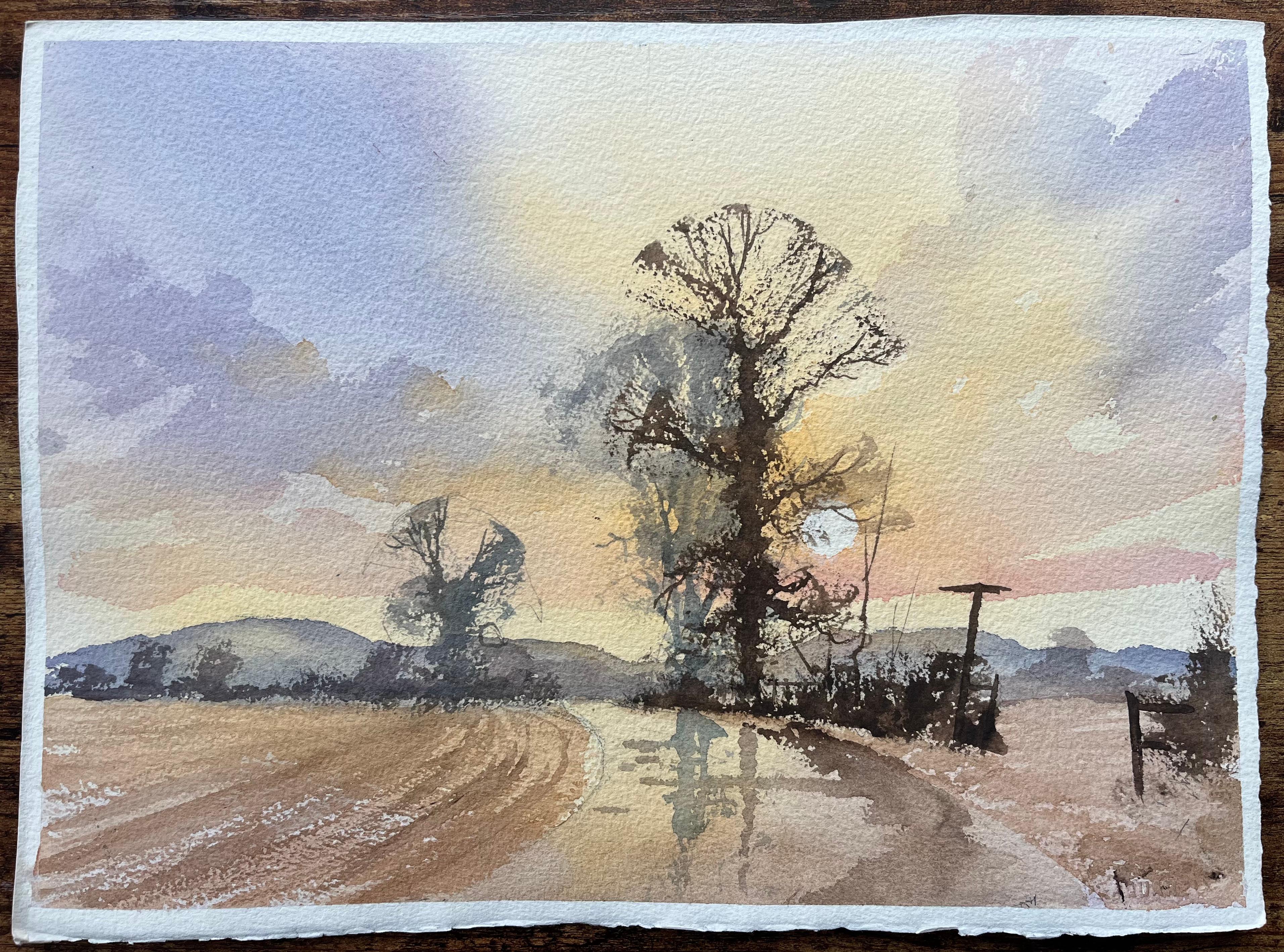 Title: British Impressionist Watercolor of Landscape at Dusk with Trees and Shadows
by Anthony Avery (British 1946-2023)
Original watercolor on artists paper, unframed
Dimensions: 11.25 x 15.25 inches (Height x Width)
Condition: Good, with some