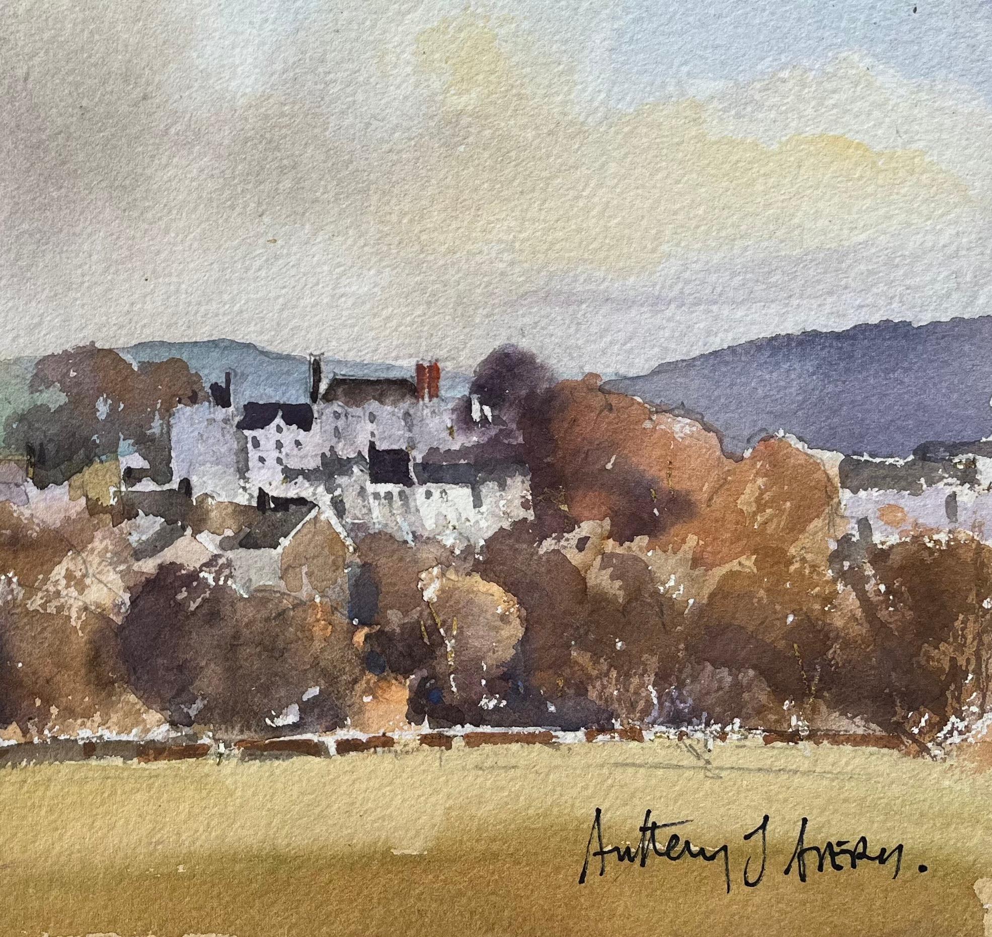 Britischer Impressionist Aquarell der Landschaft von Hay-on-Wye (Impressionismus), Painting, von Anthony Avery
