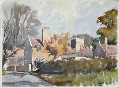 British Impressionist Watercolor of “Malford Yales” Village Scene in Autumn