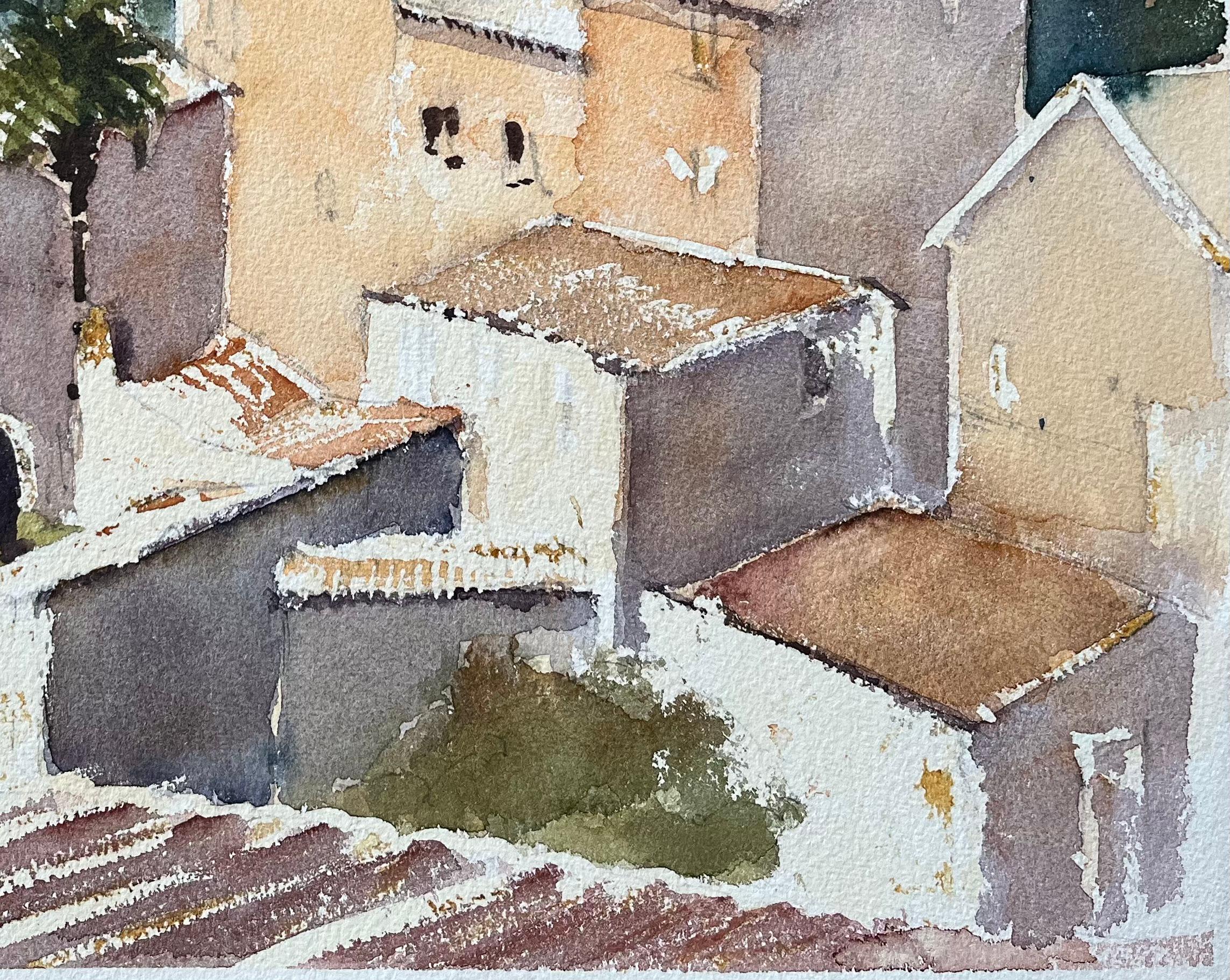 Britisches impressionistisches Aquarell mit mediterranen Dorfaufsätzen aus dem Mittelmeerraum (Impressionismus), Painting, von Anthony Avery