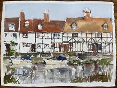 British Impressionist Watercolor of Mill Avon Waterfront in Tewkesbury
