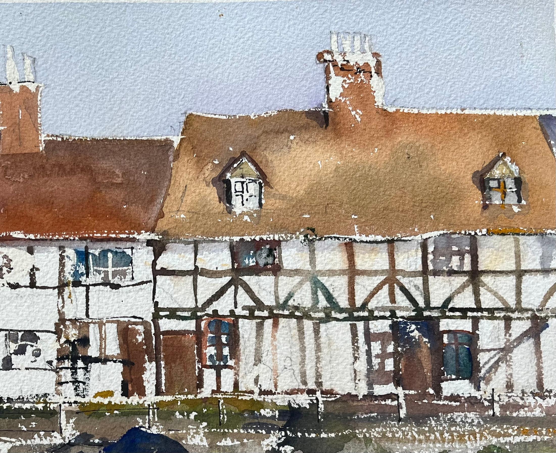 Aquarelle impressionniste britannique du front de mer de Mill Avon à Tewkesbury - Gris Landscape Painting par Anthony Avery