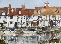 British Impressionist Watercolor of Mill Avon Waterfront in Tewkesbury