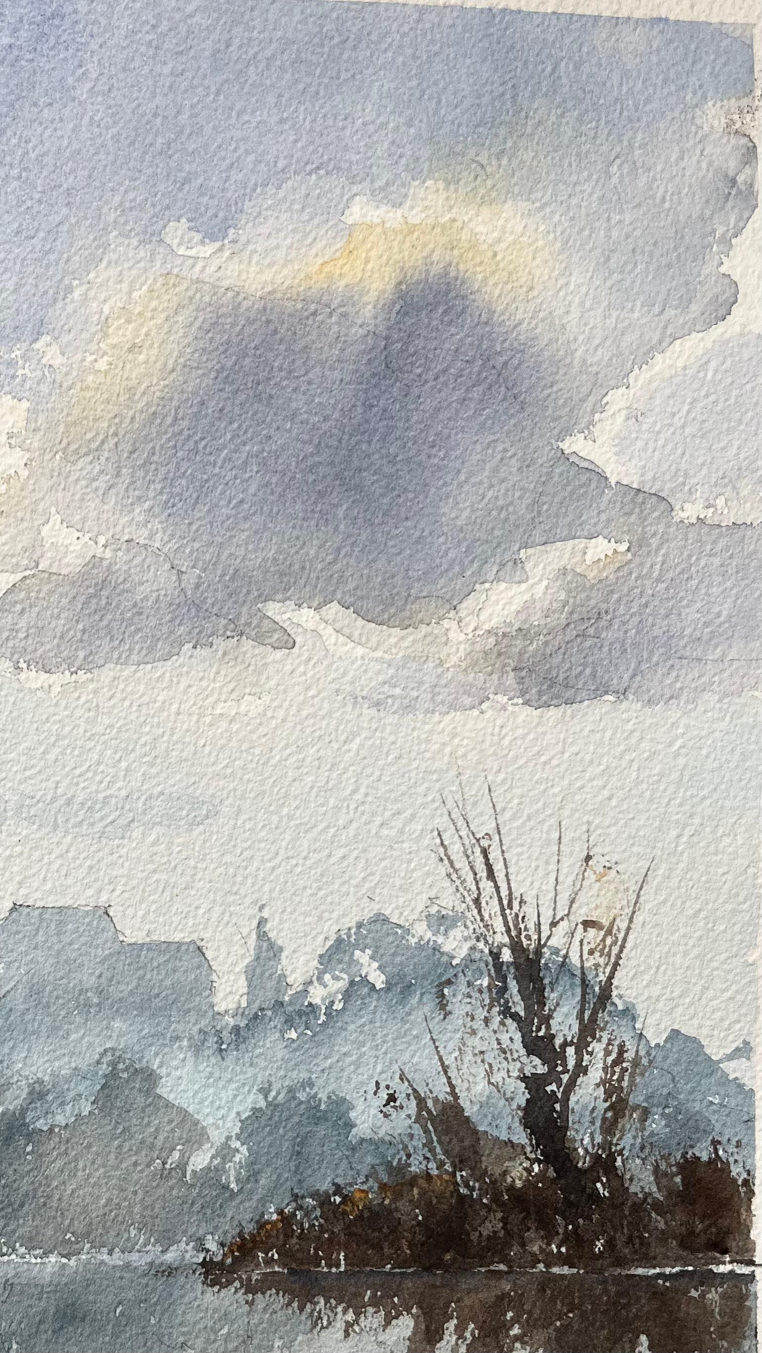 Titel: Britischer Impressionist - Aquarell eines nebligen Flusses mit Spiegelung in der Kirche
Von Anthony Avery (Brite 1946-2023)
Original-Aquarell auf Künstlerpapier, ungerahmt
Abmessungen: 15,25 x 11 Zoll (Höhe x Breite)
Zustand: Gut, mit