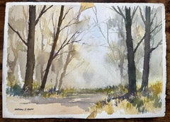 British Impressionist Watercolor of Misty Woodland Path