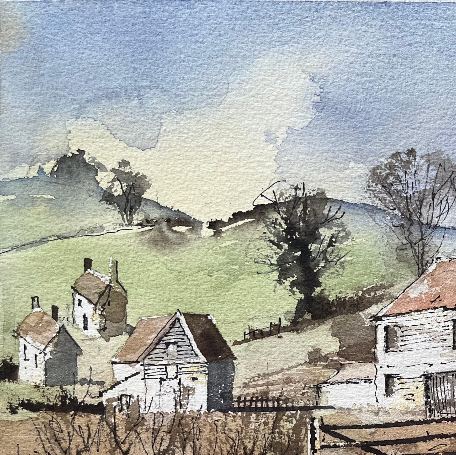 Britisches impressionistisches Aquarell von östlichen Häusern im Landhausstil im Angebot 1