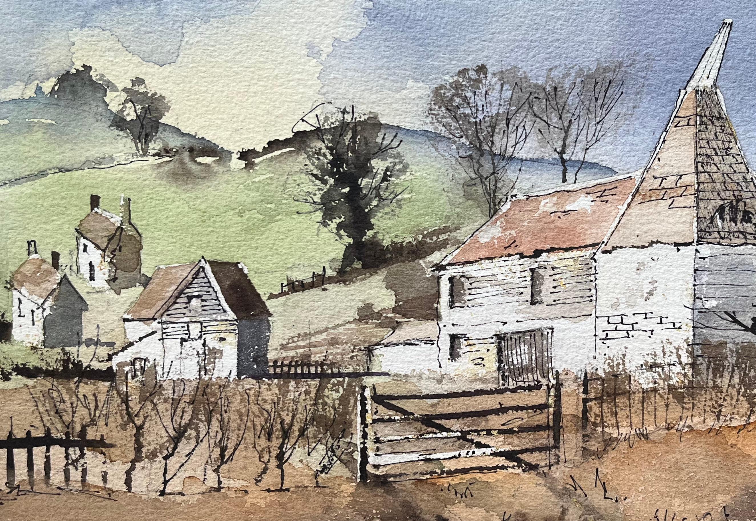 Britisches impressionistisches Aquarell von östlichen Häusern im Landhausstil im Angebot 2