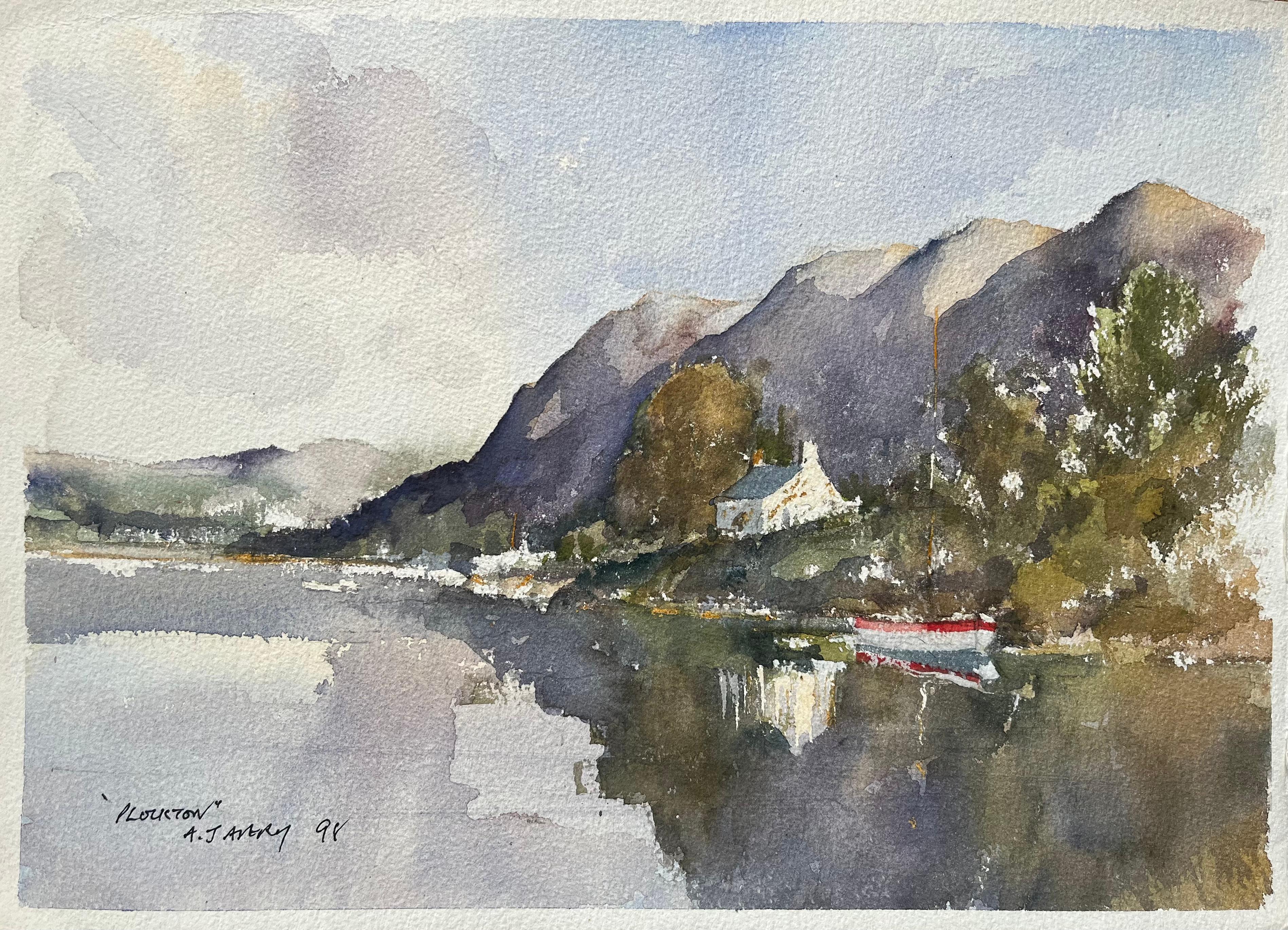 Landscape Painting de Anthony Avery - Acuarela Impresionista Británica de Paisaje de las Tierras Altas Escocesas "Plockton