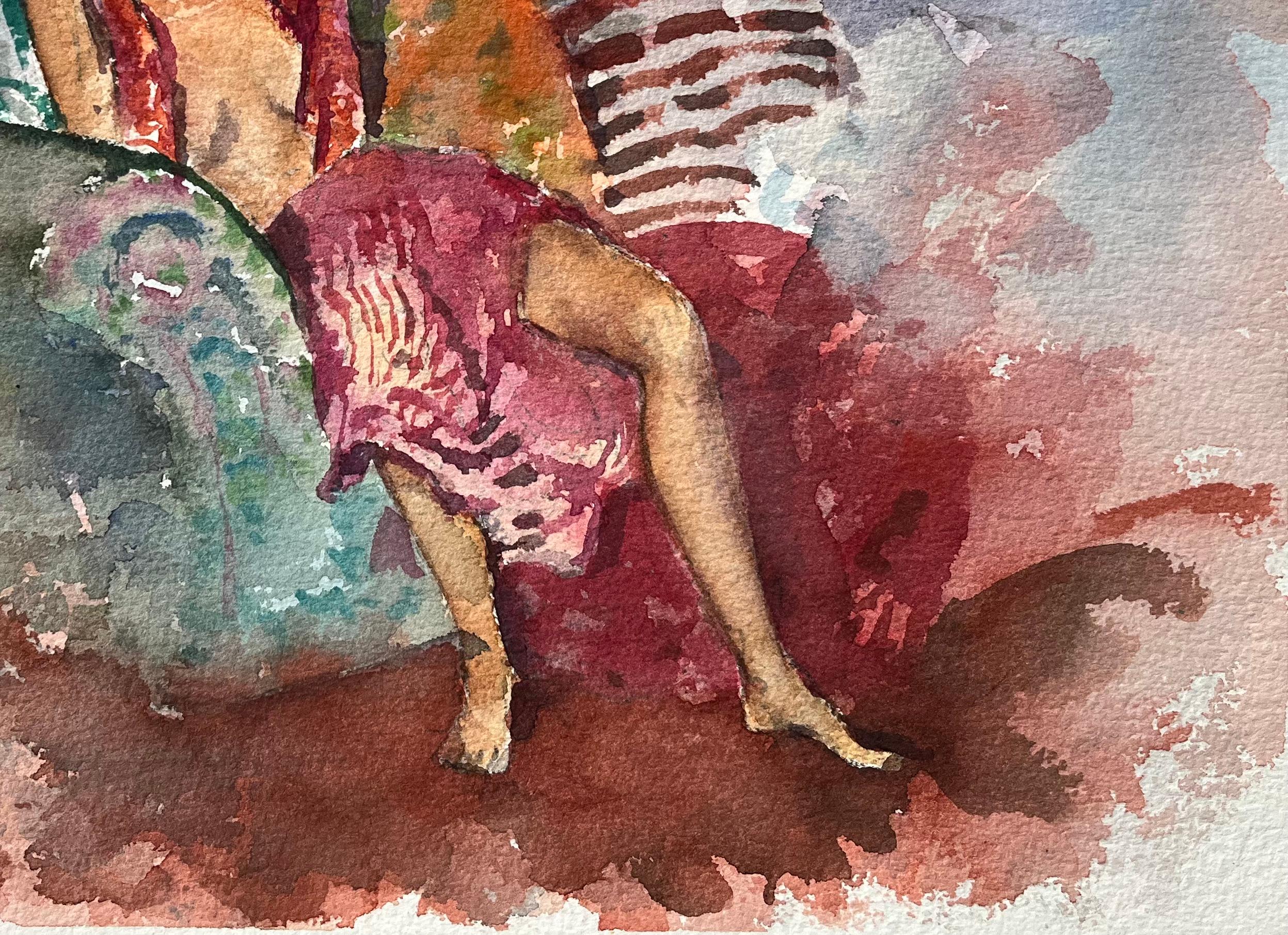 Britischer Impressionist Aquarell der liegenden Figur in lebendigem Interieur (Impressionismus), Painting, von Anthony Avery