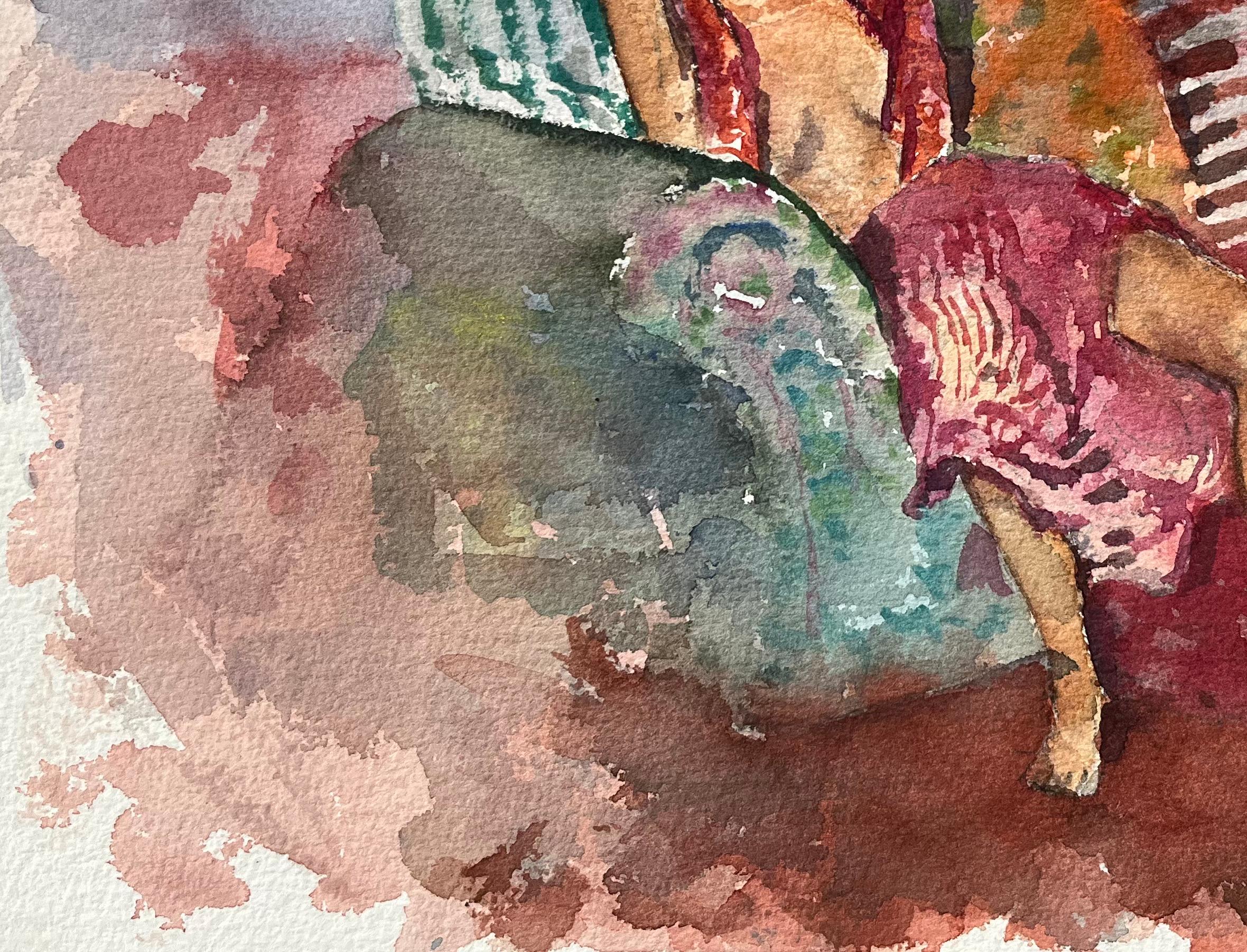 Britischer Impressionist Aquarell der liegenden Figur in lebendigem Interieur im Angebot 1