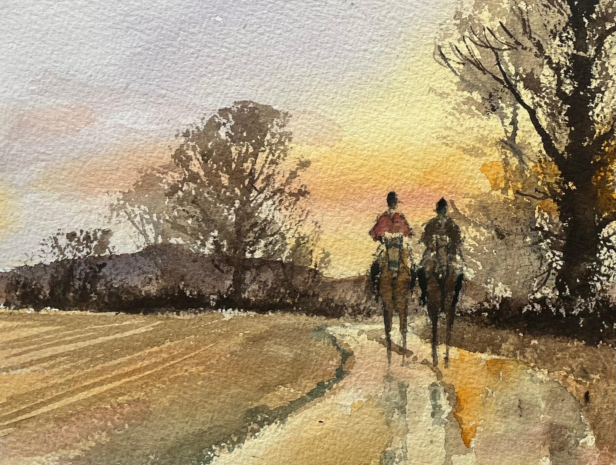 Acuarela impresionista británica de jinetes en un camino rural al atardecer - Painting Impresionista de Anthony Avery
